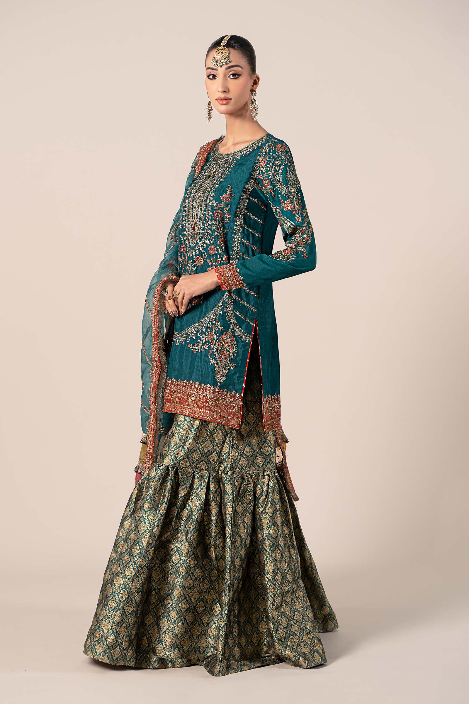 3 Piece Embroidered Raw Silk Suit - Image 4