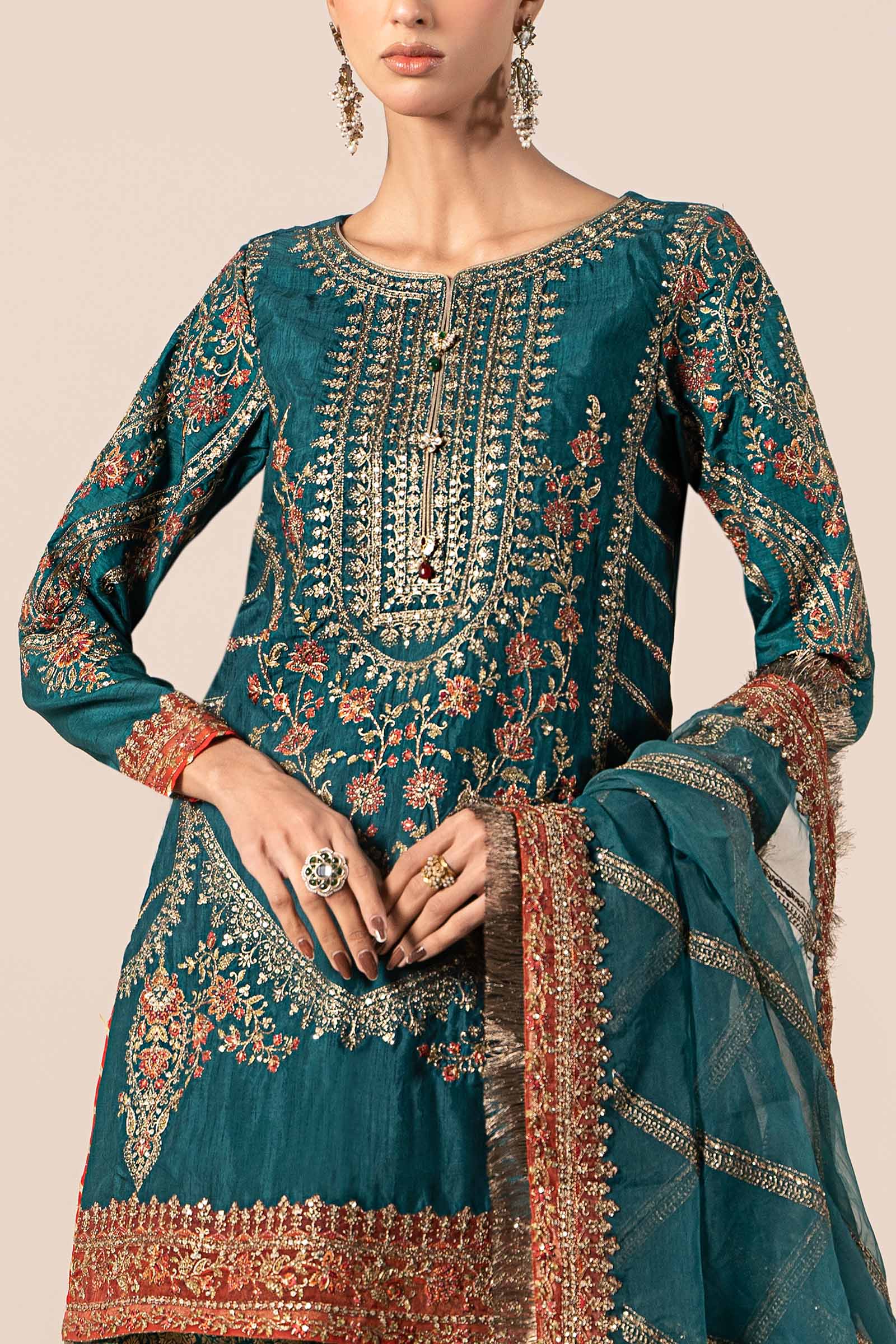 3 Piece Embroidered Raw Silk Suit - Image 5