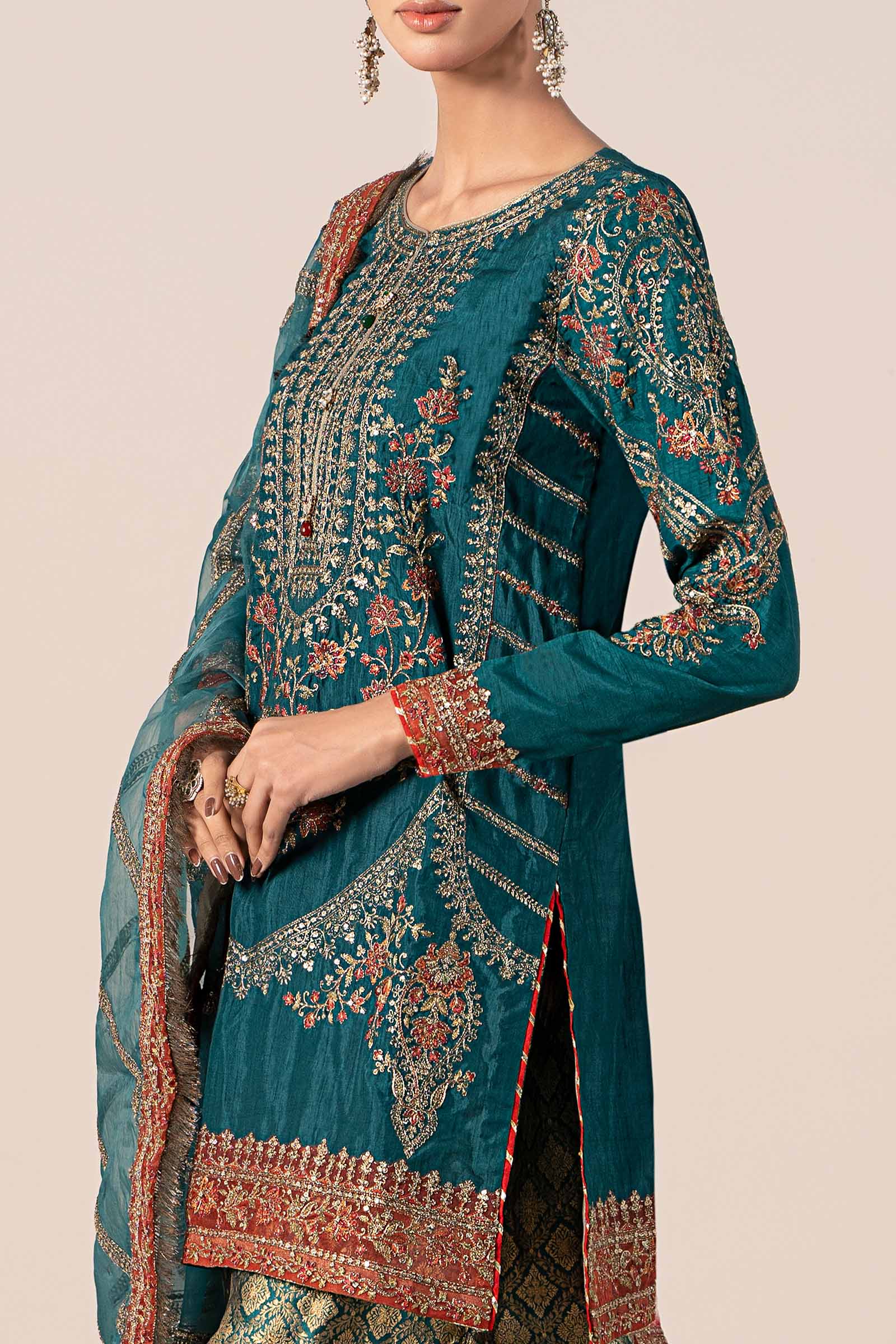 3 Piece Embroidered Raw Silk Suit - Image 6