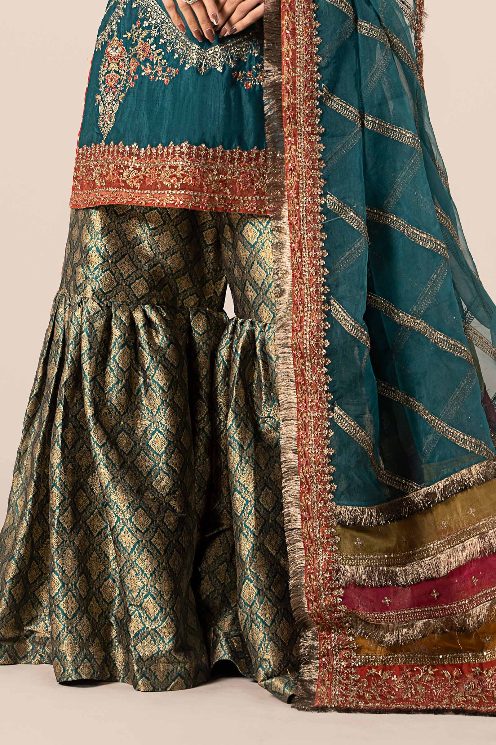 3 Piece Embroidered Raw Silk Suit - Image 7