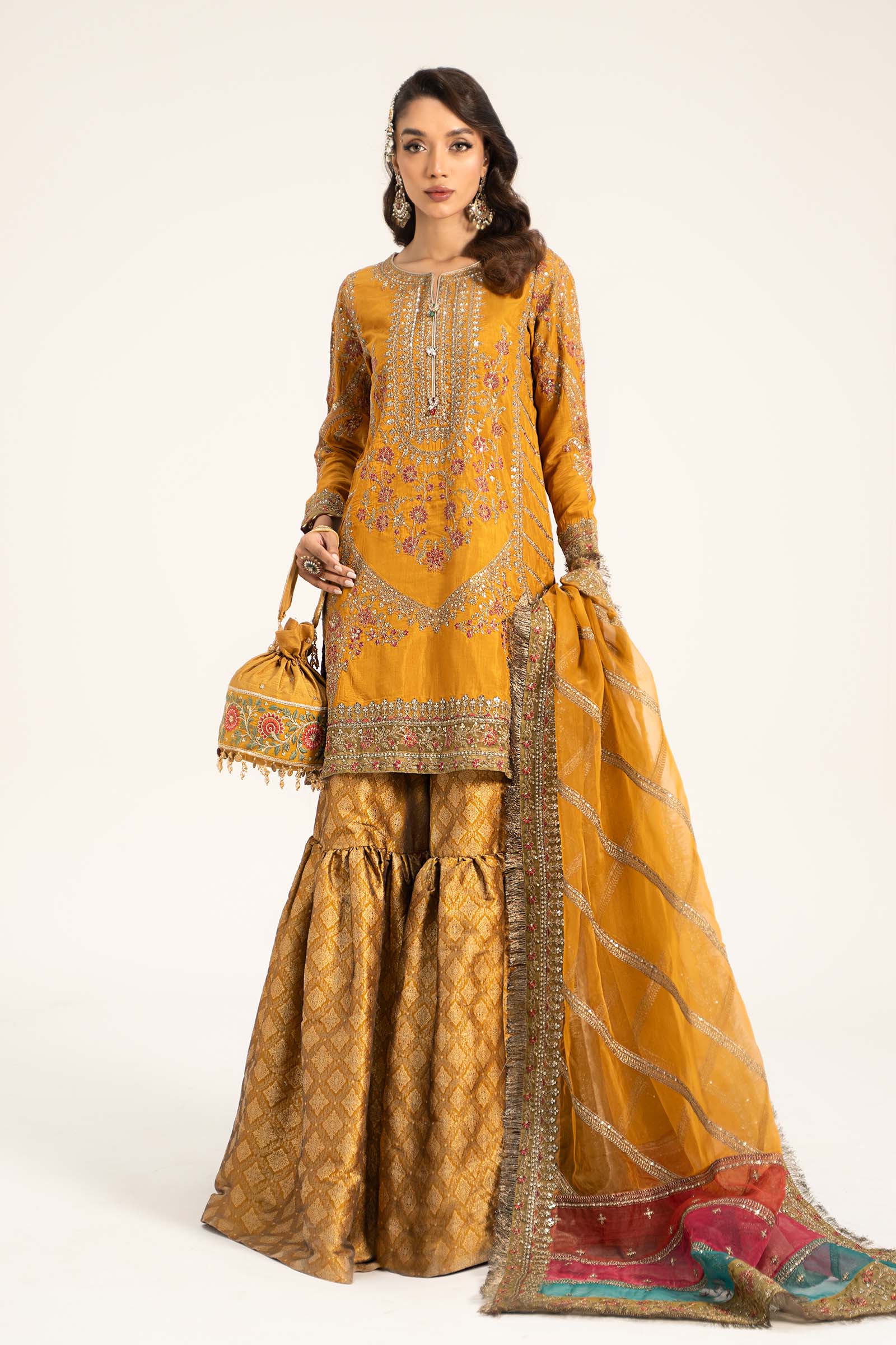 3 Piece Embroidered Raw Silk Suit
