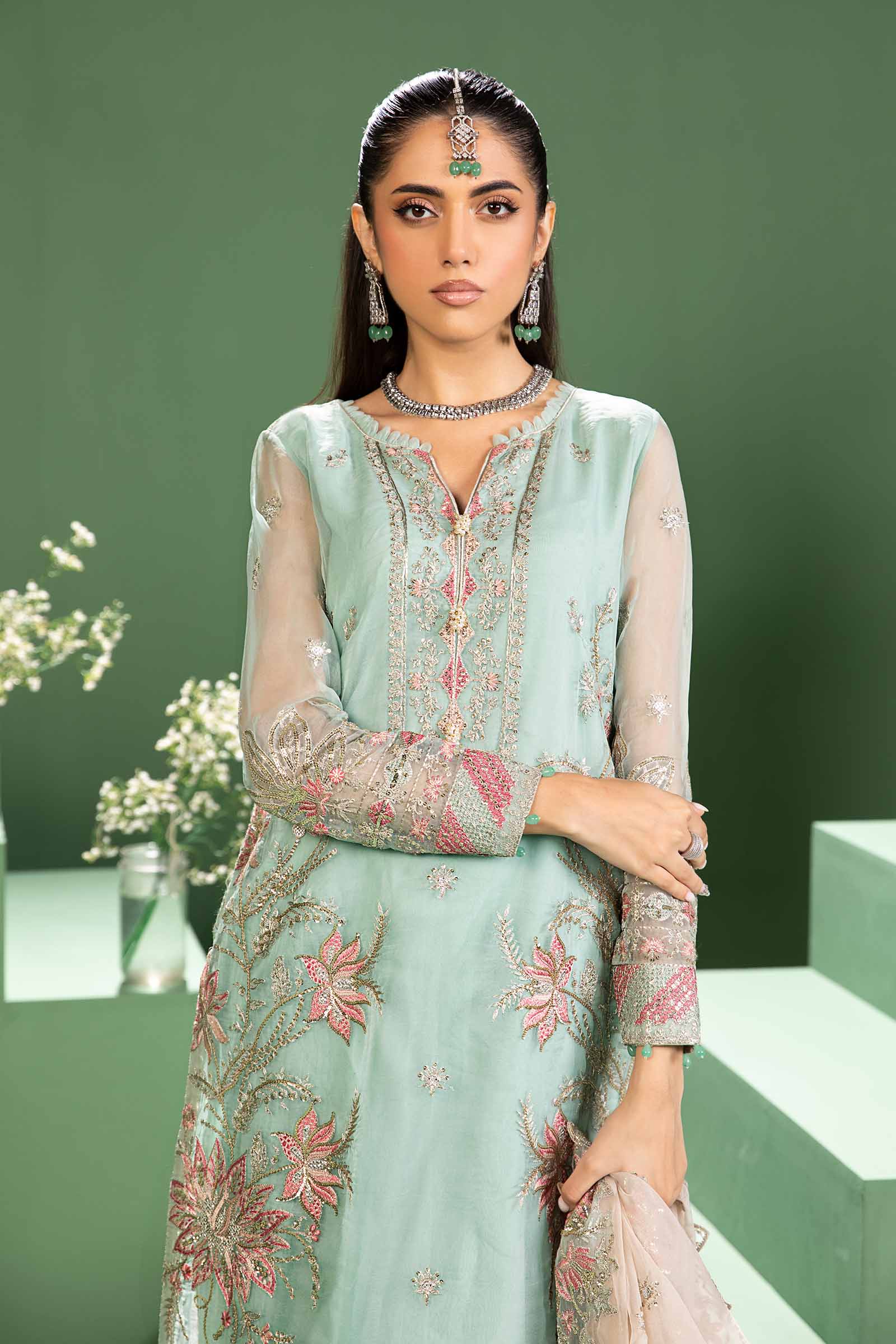 3 Piece Embroidered Raw Silk Suit - Image 2