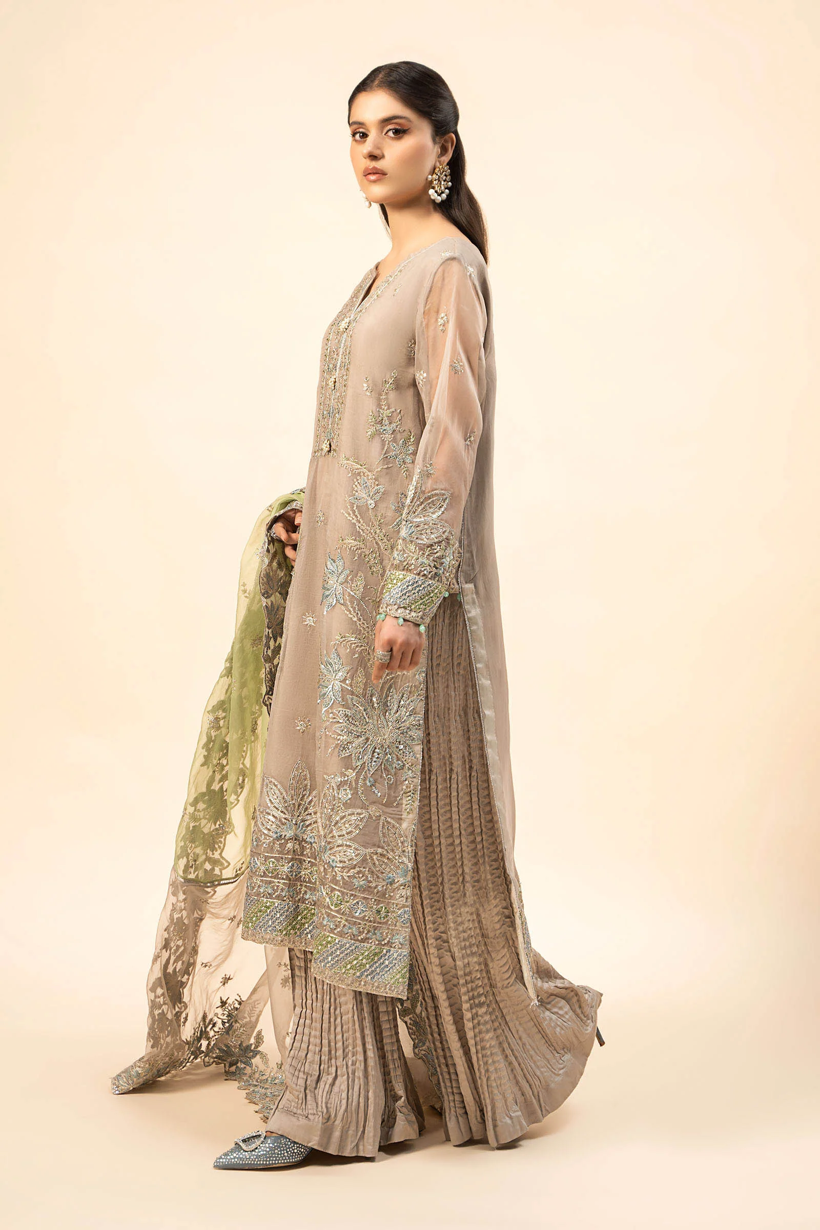 3 Piece Embroidered Raw Silk Suit - Image 3