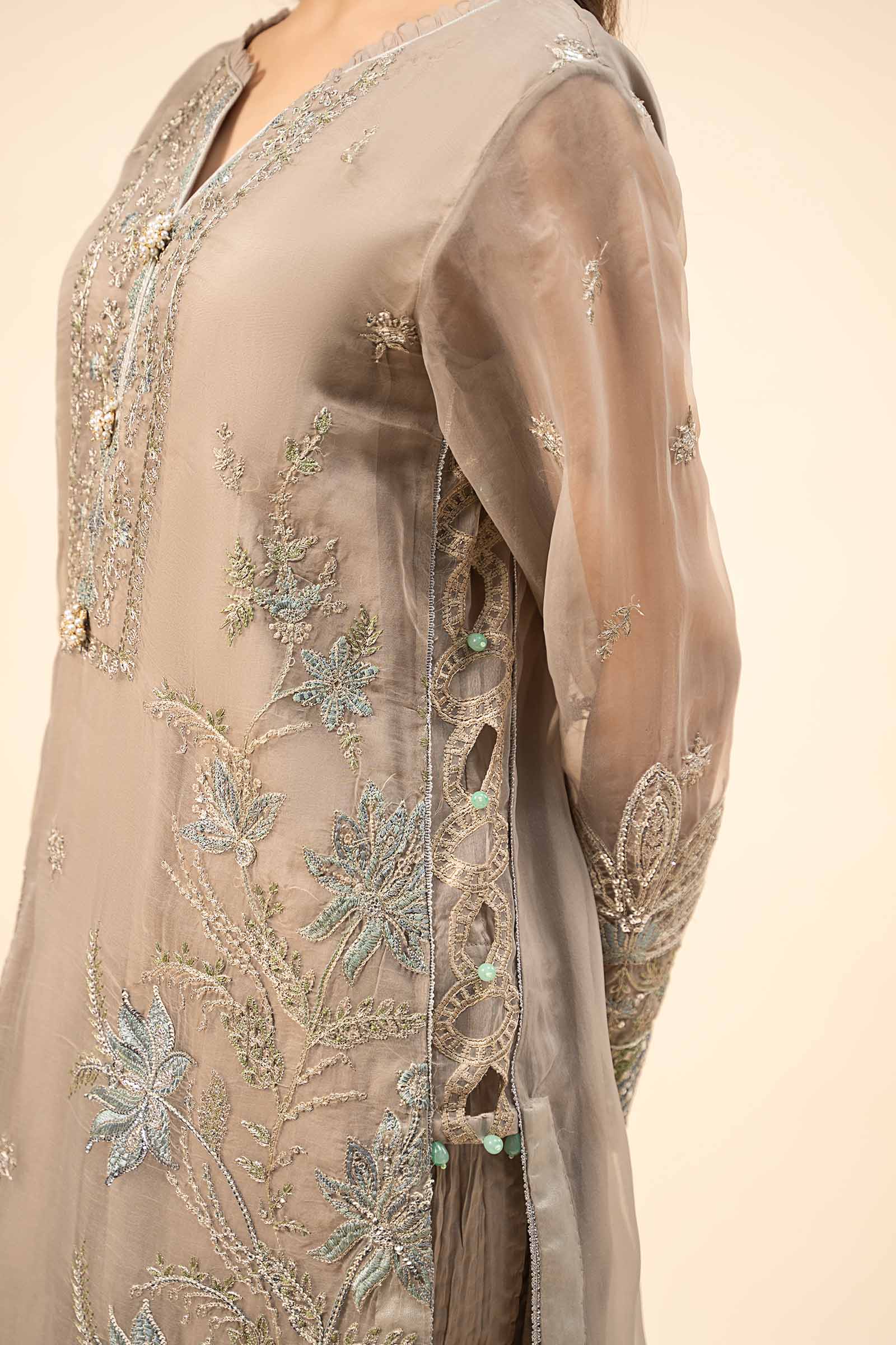 3 Piece Embroidered Raw Silk Suit - Image 4