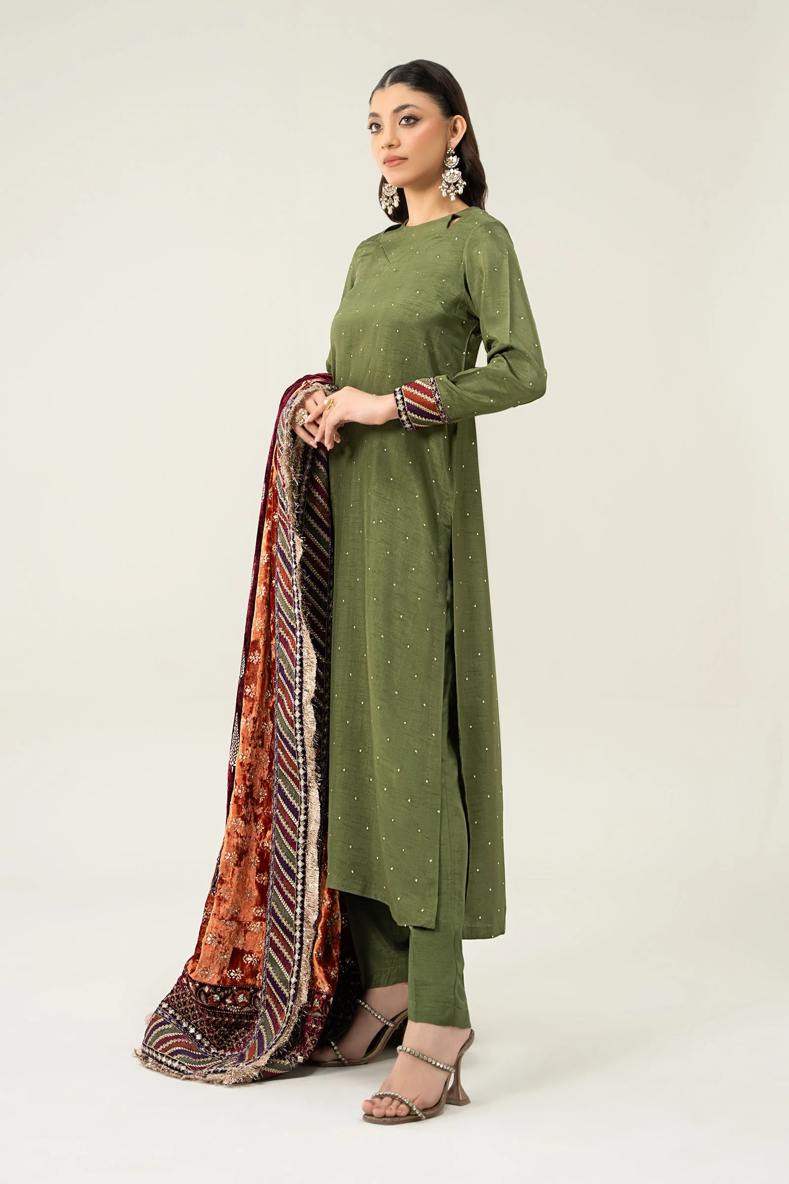 3 Piece Embroidered Raw Silk Suit - Image 3
