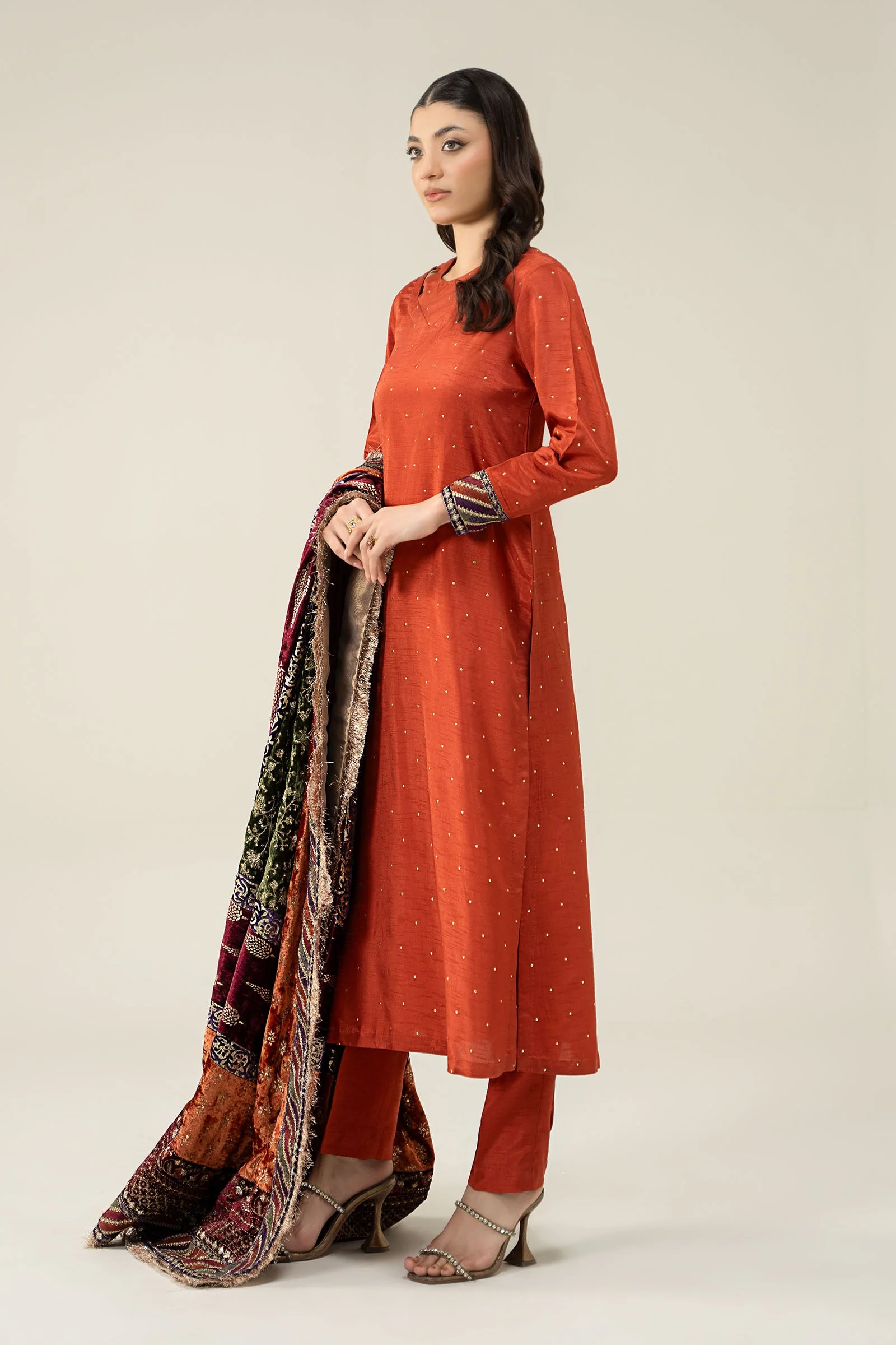 3 Piece Embroidered Raw Silk Suit - Image 3