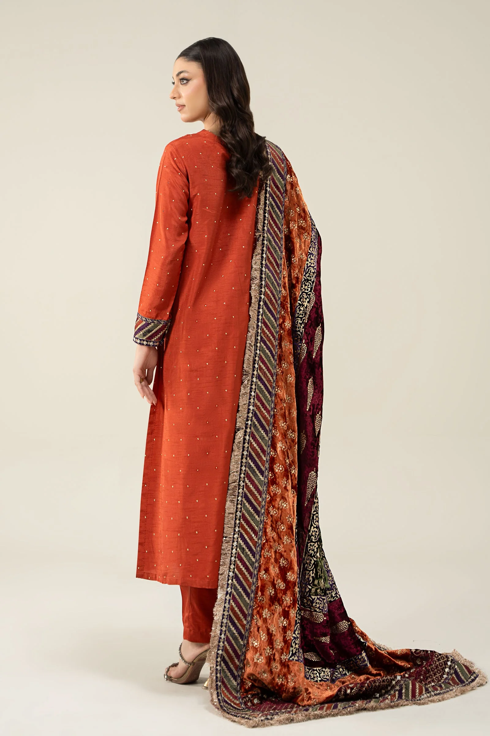 3 Piece Embroidered Raw Silk Suit - Image 5