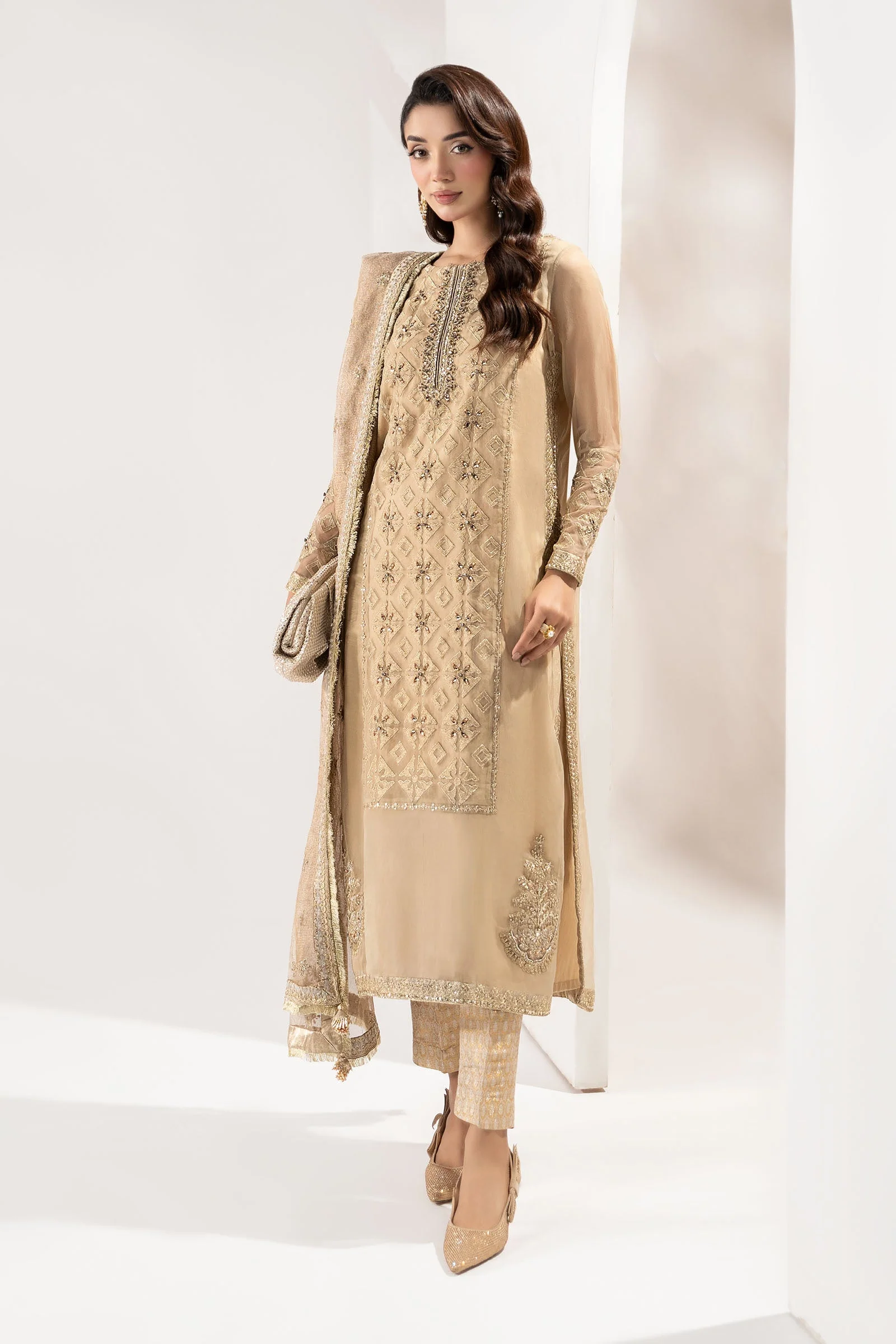 3 Piece Embroidered Organza Suit