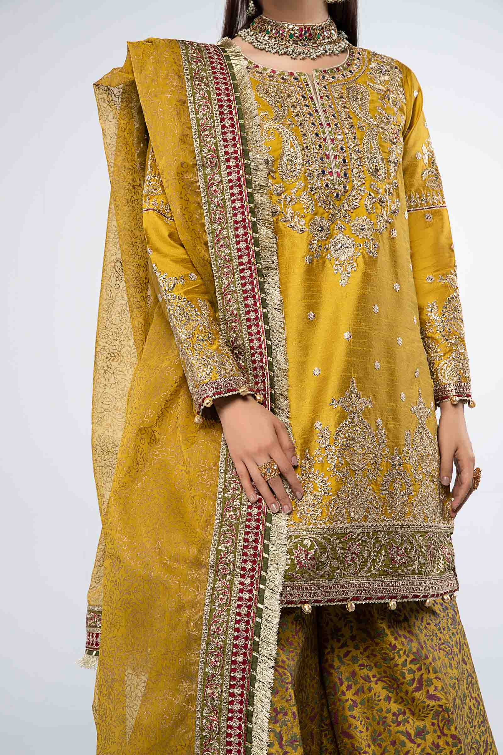 3 Piece Embroidered Raw Silk Suit - Image 3