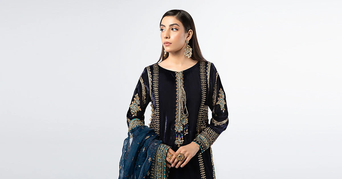 3 Piece Embroidered Velvet Suit - Image 6