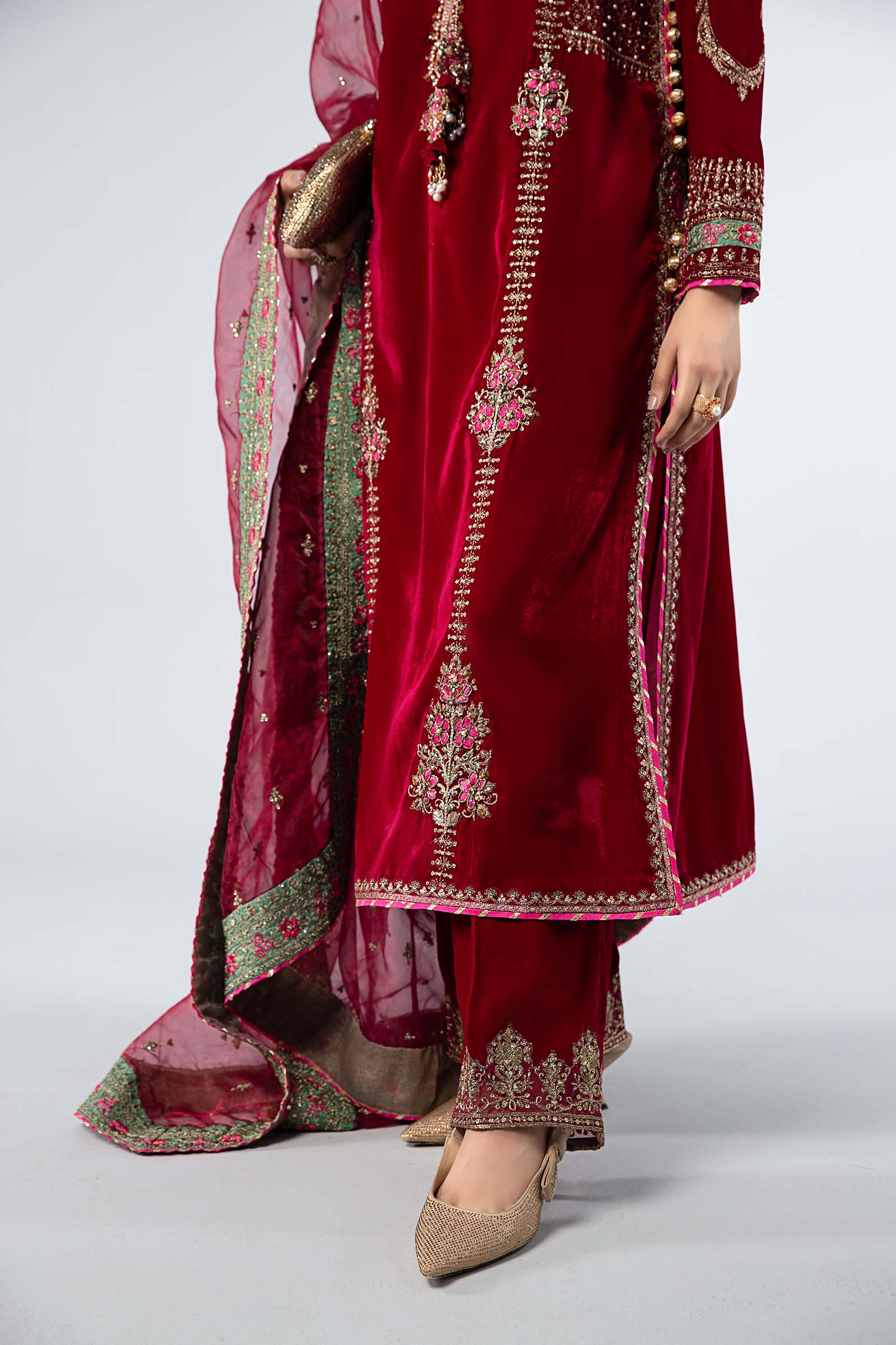 3 Piece Embroidered Velvet Suit - Image 5