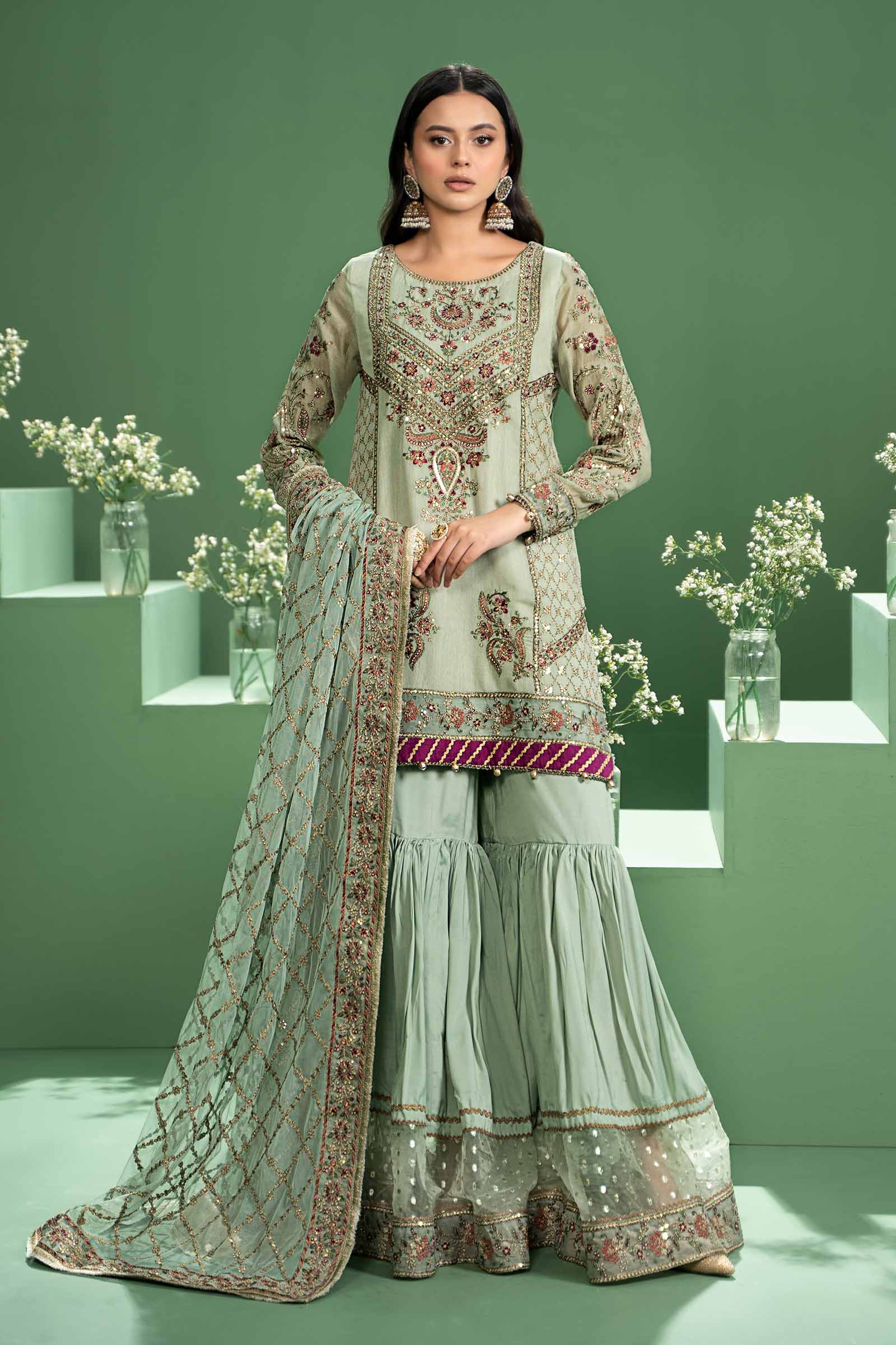 3 Piece Embroidered Silk Cotton Net Suit