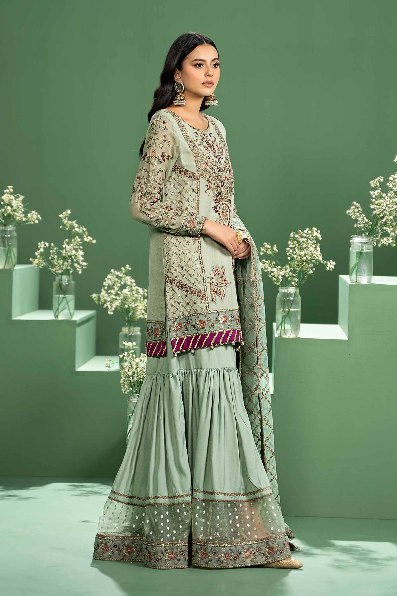 3 Piece Embroidered Silk Cotton Net Suit - Image 4