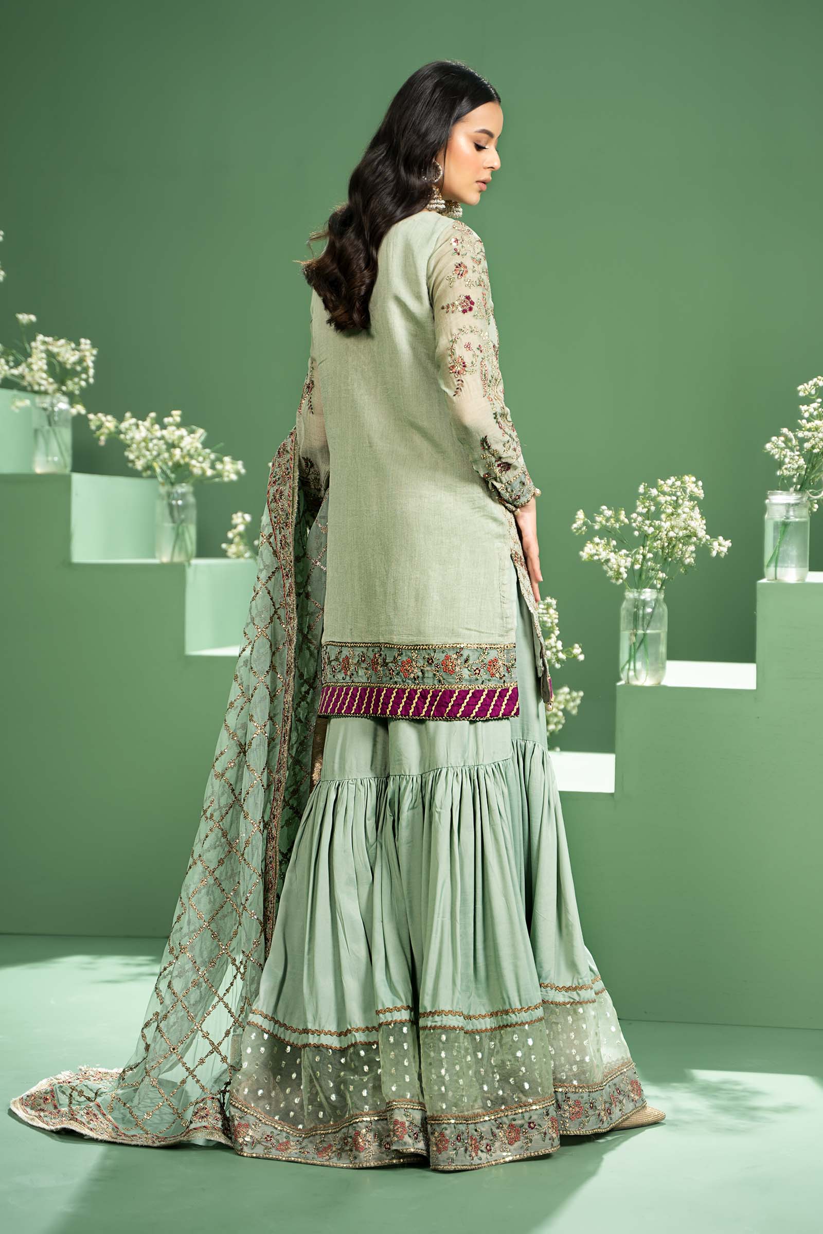 3 Piece Embroidered Silk Cotton Net Suit - Image 5