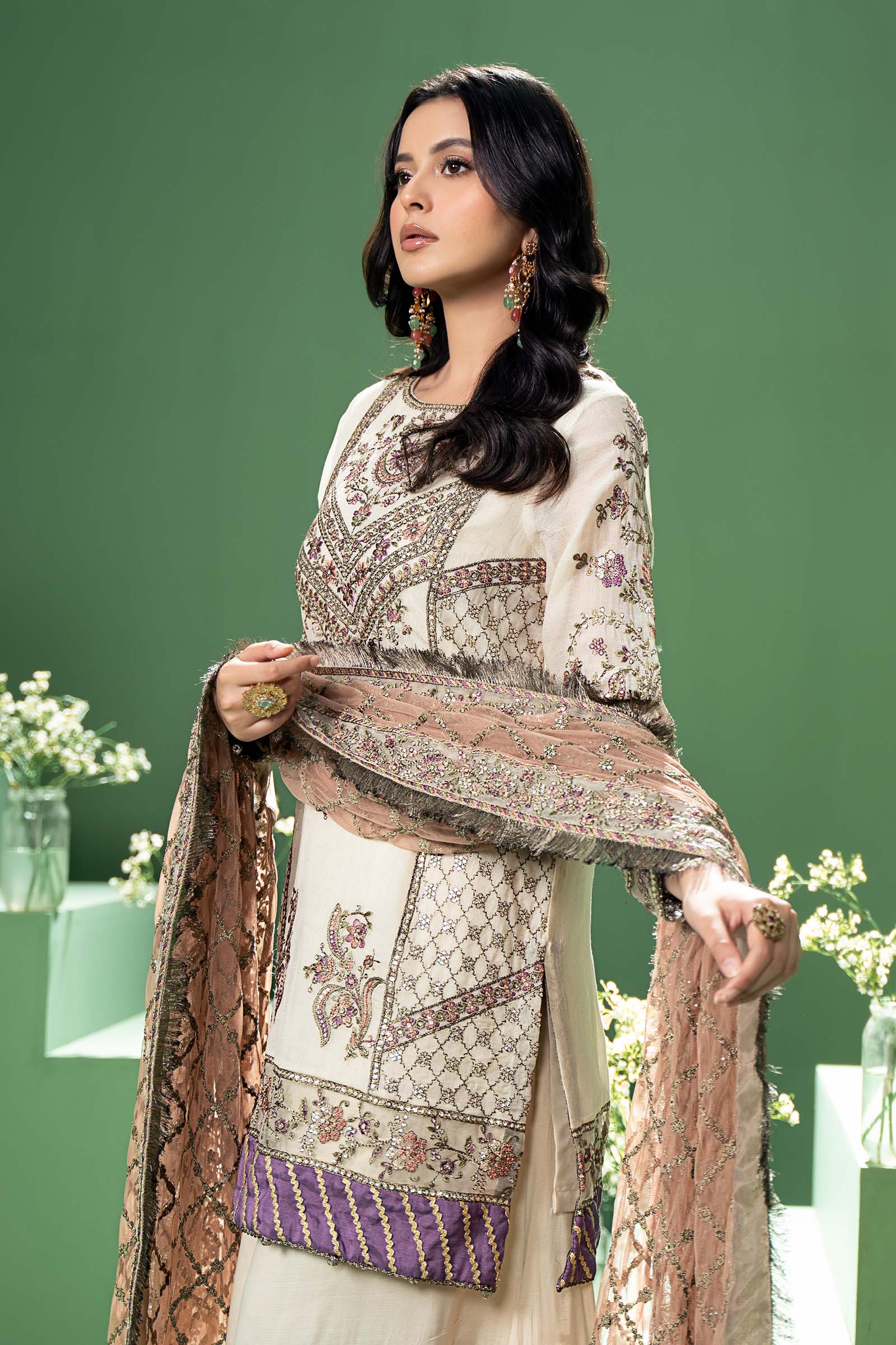 3 Piece Embroidered Silk Cotton Net Suit - Image 2