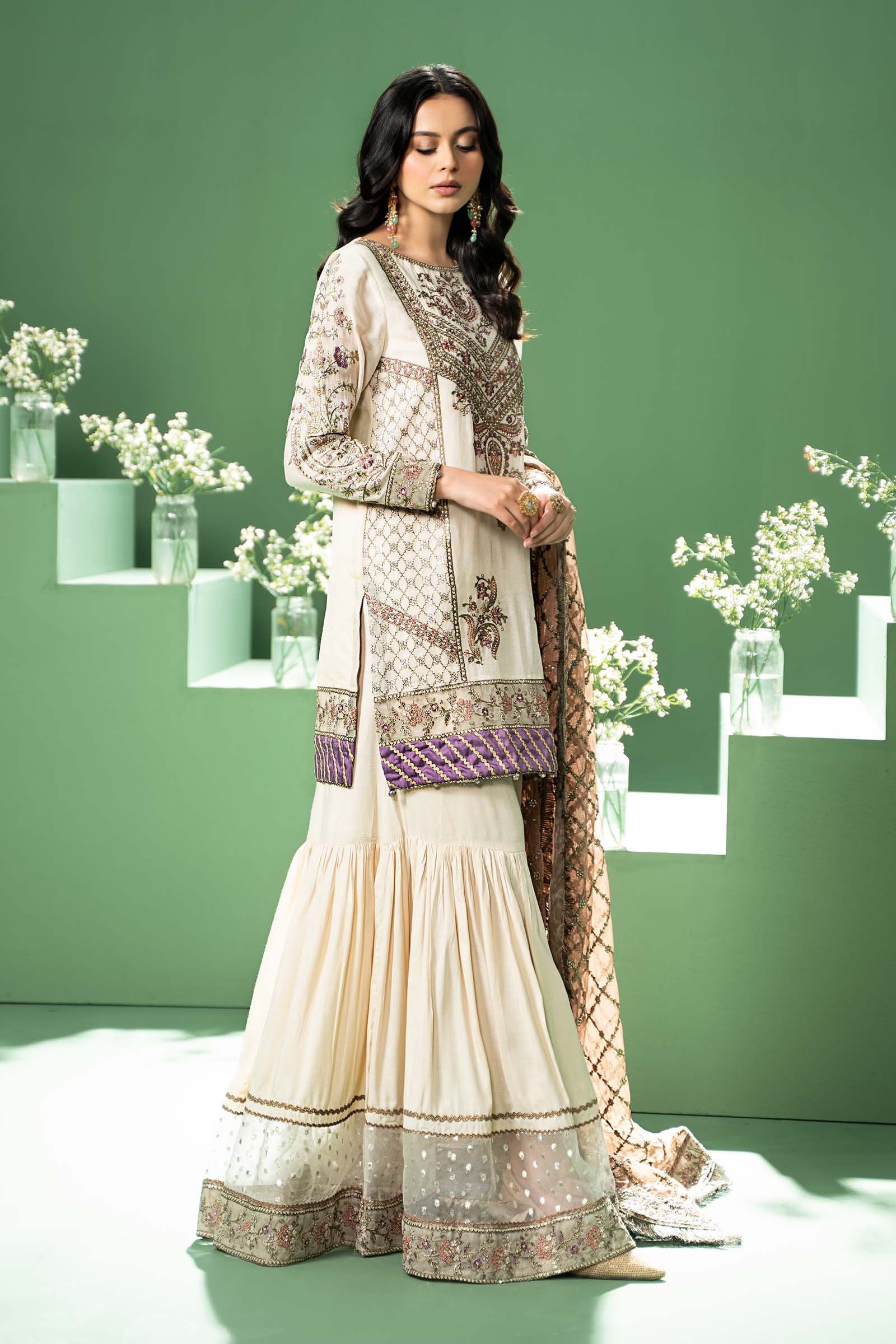 3 Piece Embroidered Silk Cotton Net Suit - Image 5