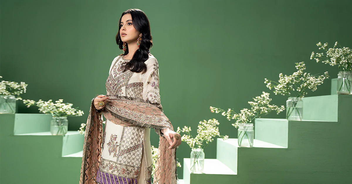 3 Piece Embroidered Silk Cotton Net Suit - Image 7