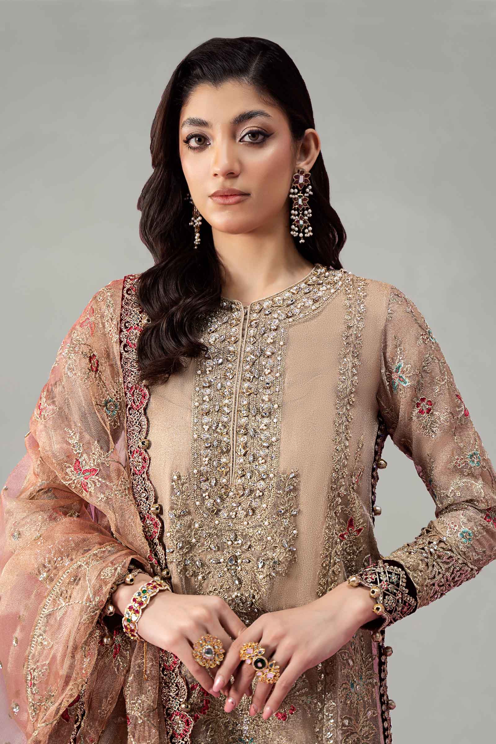 3 Piece Embroidered Zari Net Suit - Image 2