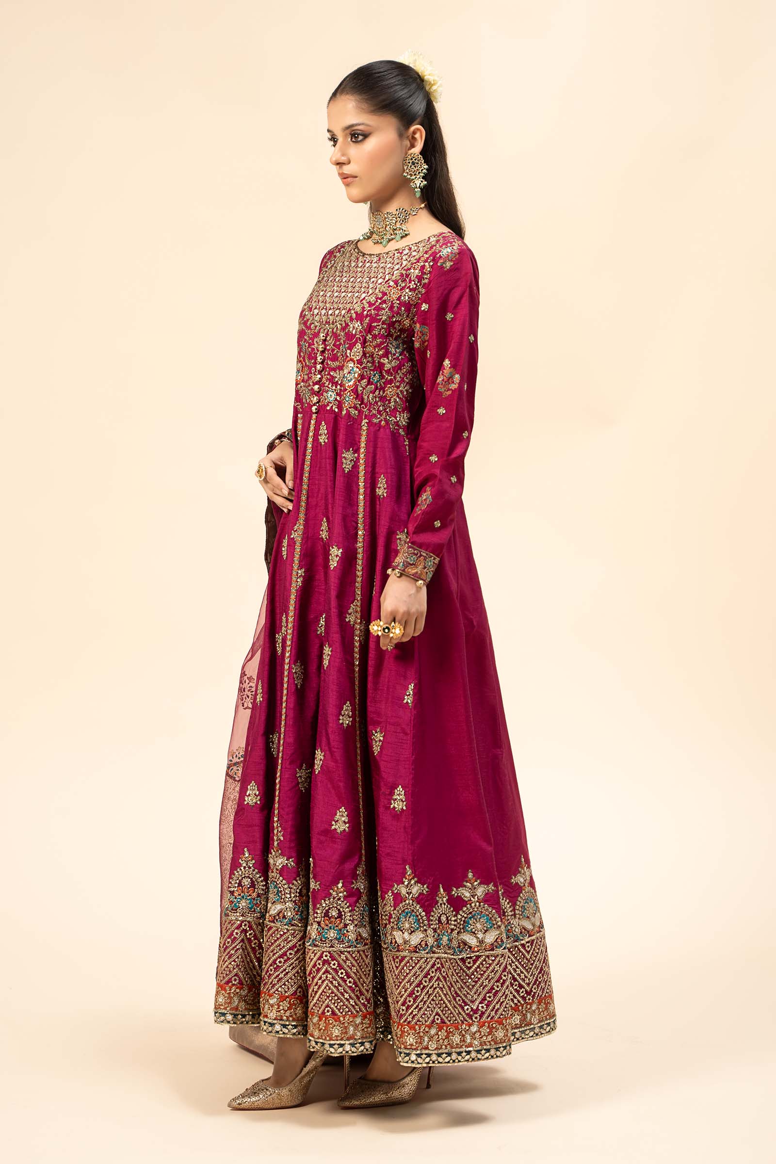 3 Piece Embroidered Raw Silk Suit - Image 3