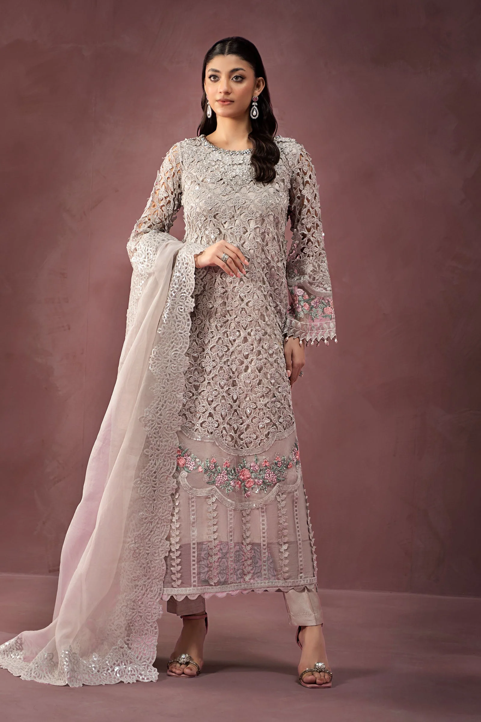 3 Piece Embroidered Organza Suit