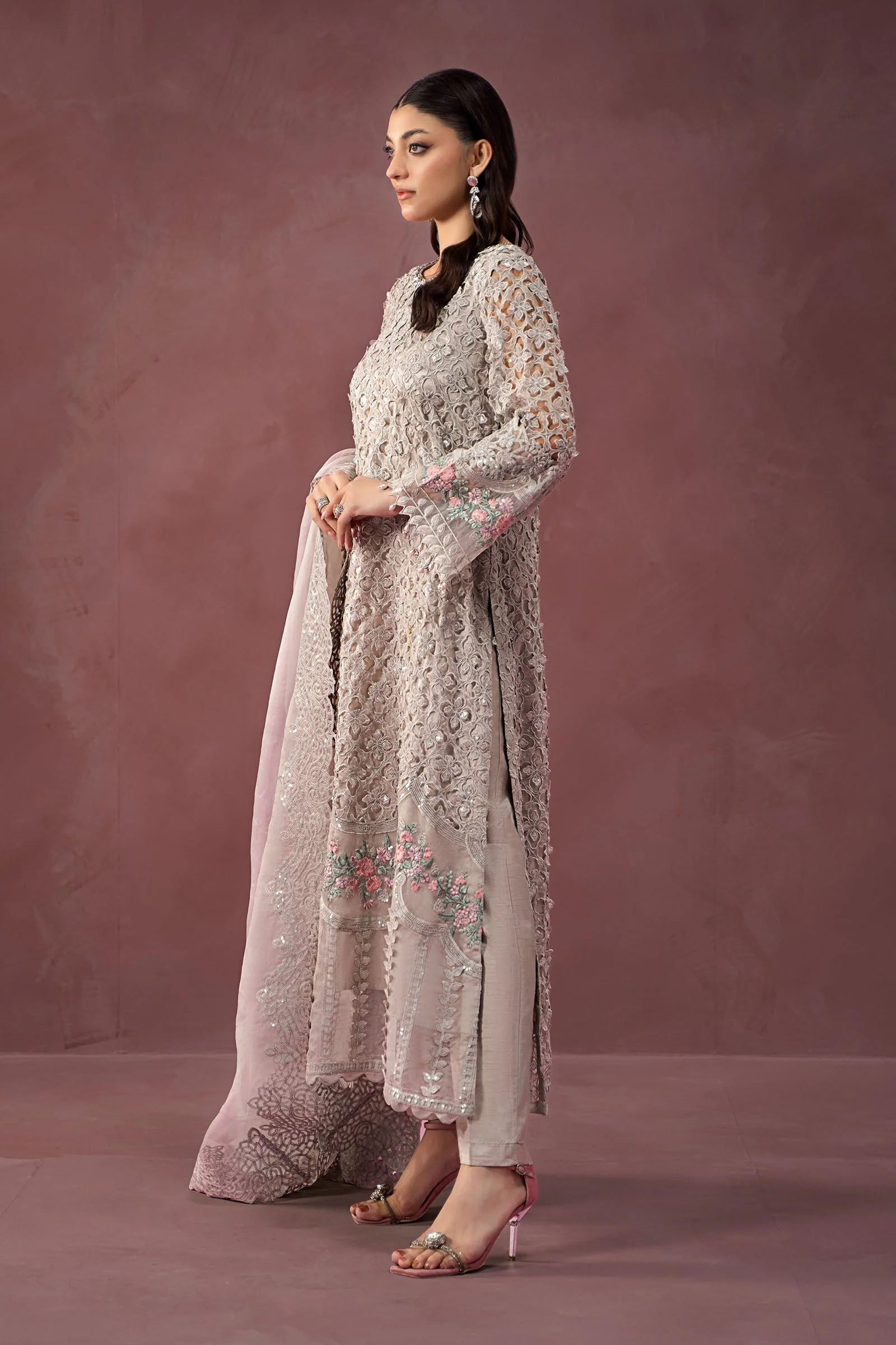 3 Piece Embroidered Organza Suit - Image 4
