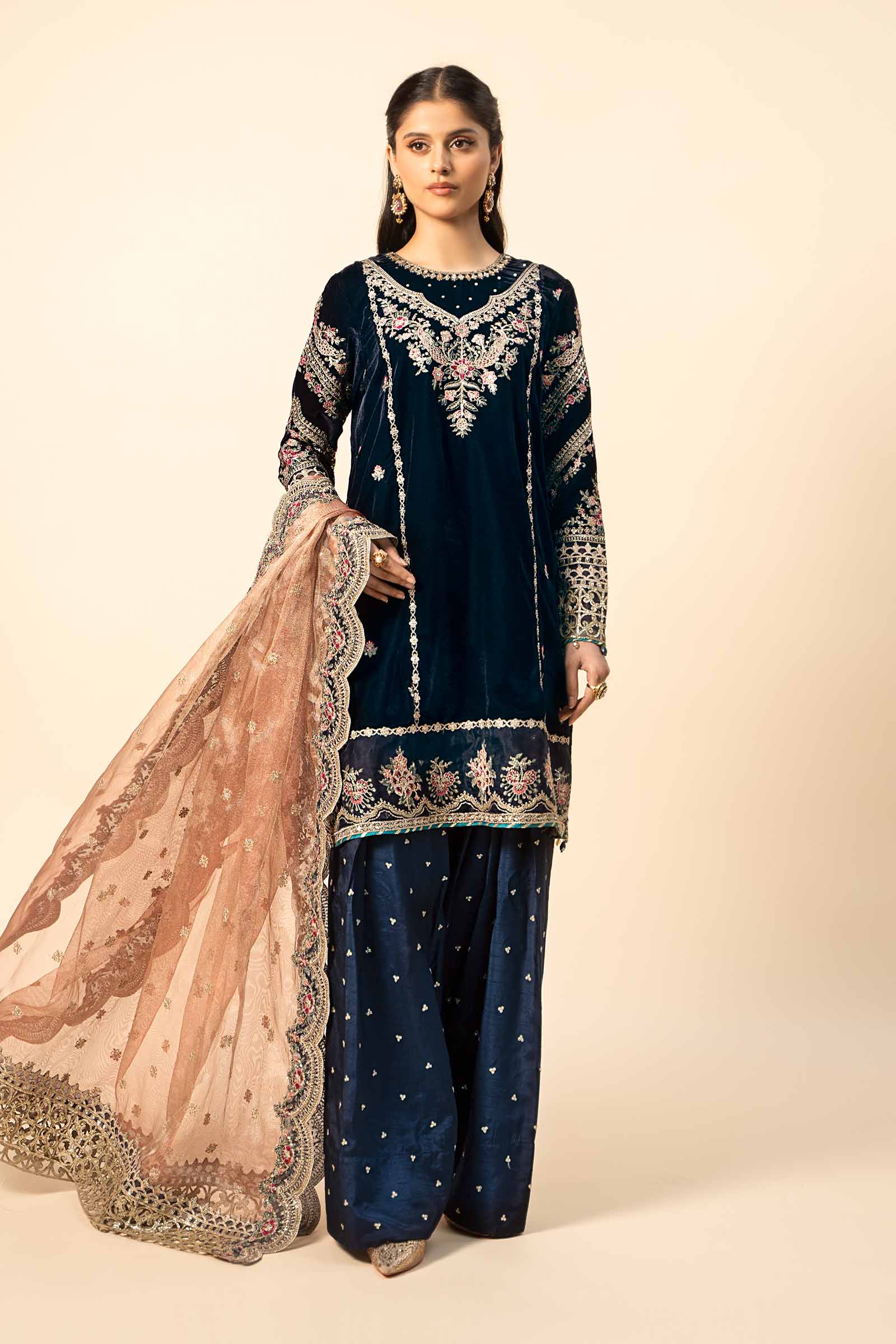 3 Piece Embroidered Velvet Suit