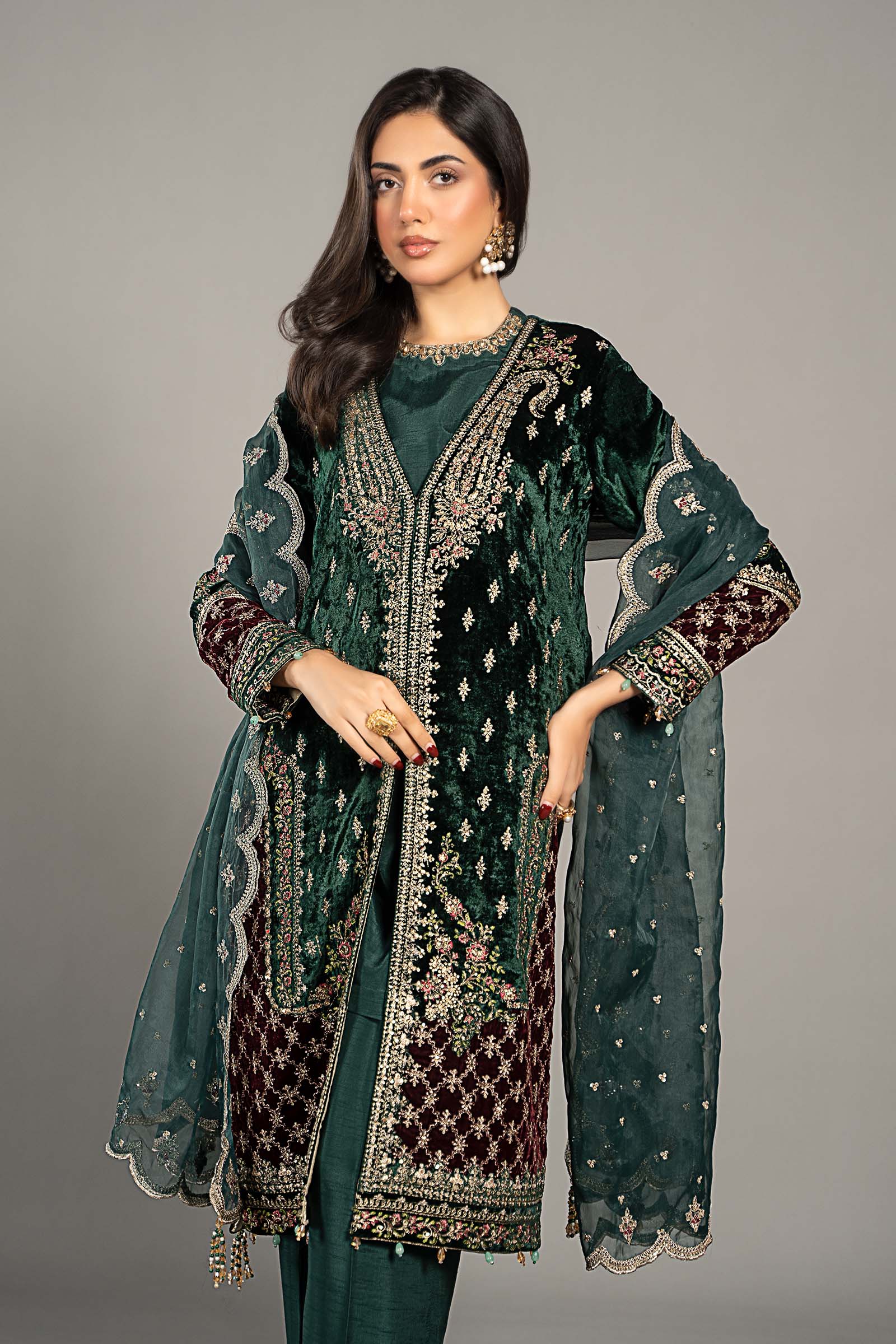 3 Piece Embroidered Velvet Suit - Image 2