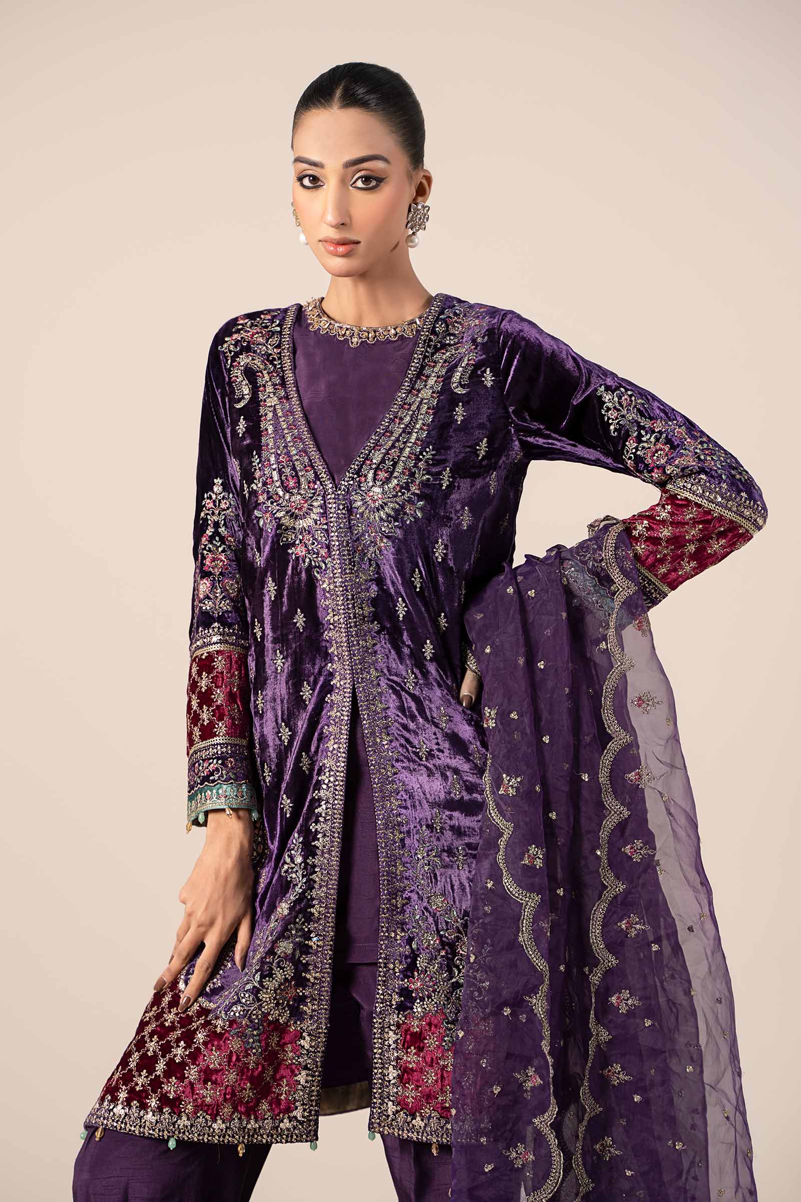 3 Piece Embroidered Velvet Suit - Image 2