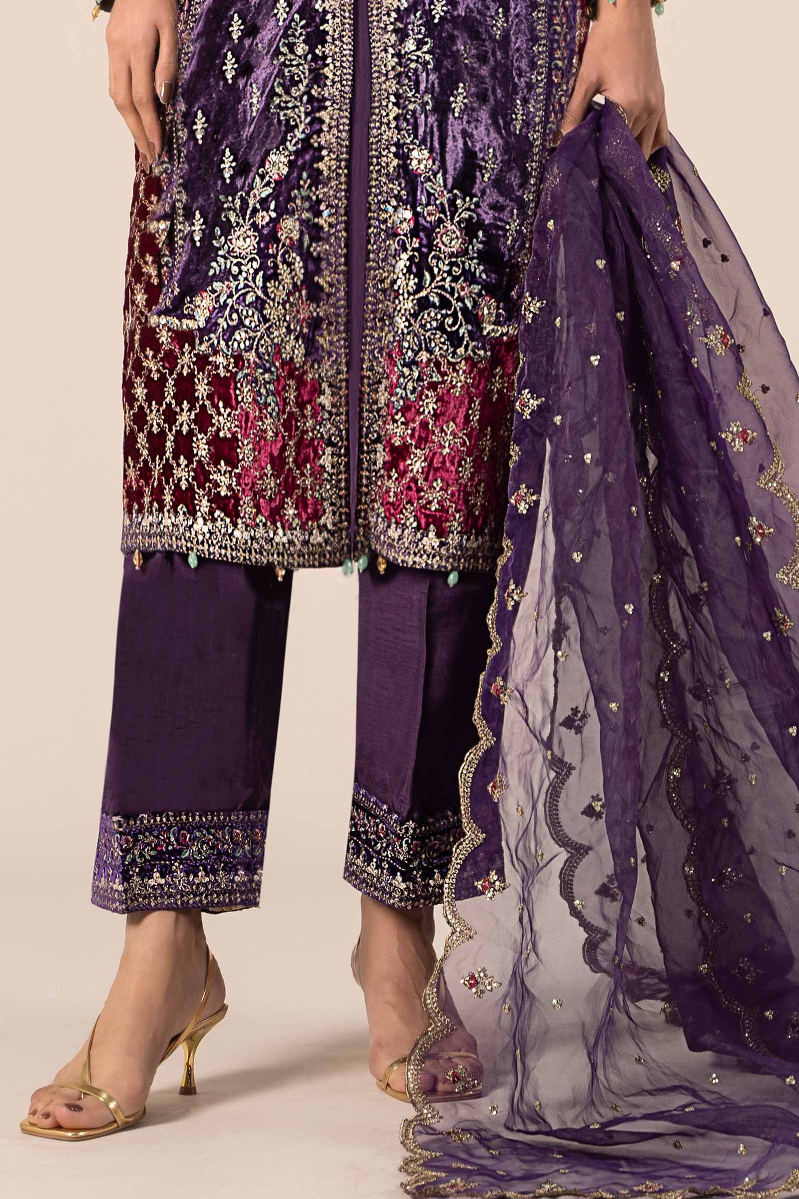 3 Piece Embroidered Velvet Suit - Image 4