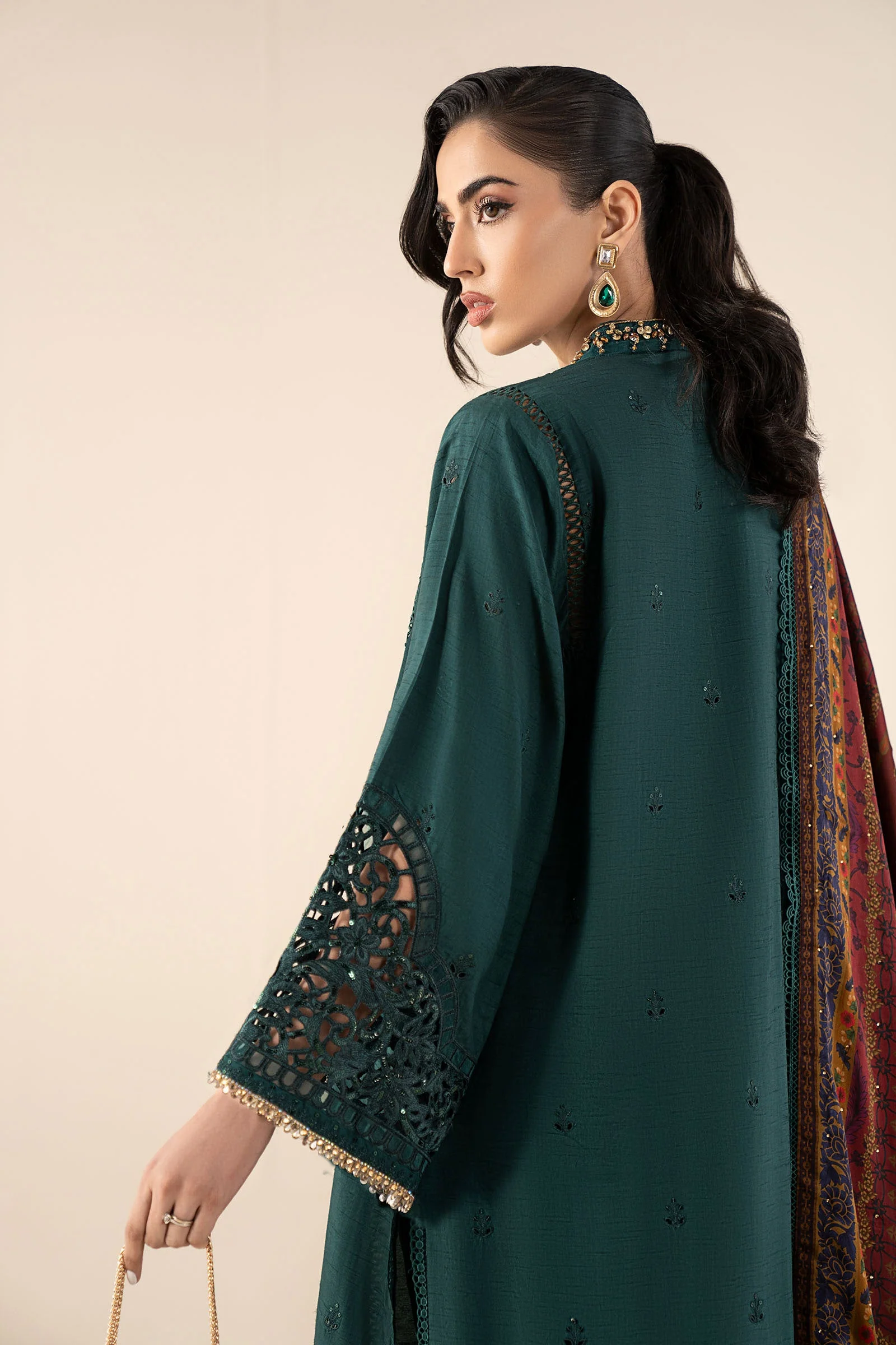 3 Piece Embroidered Raw Silk Suit - Image 3