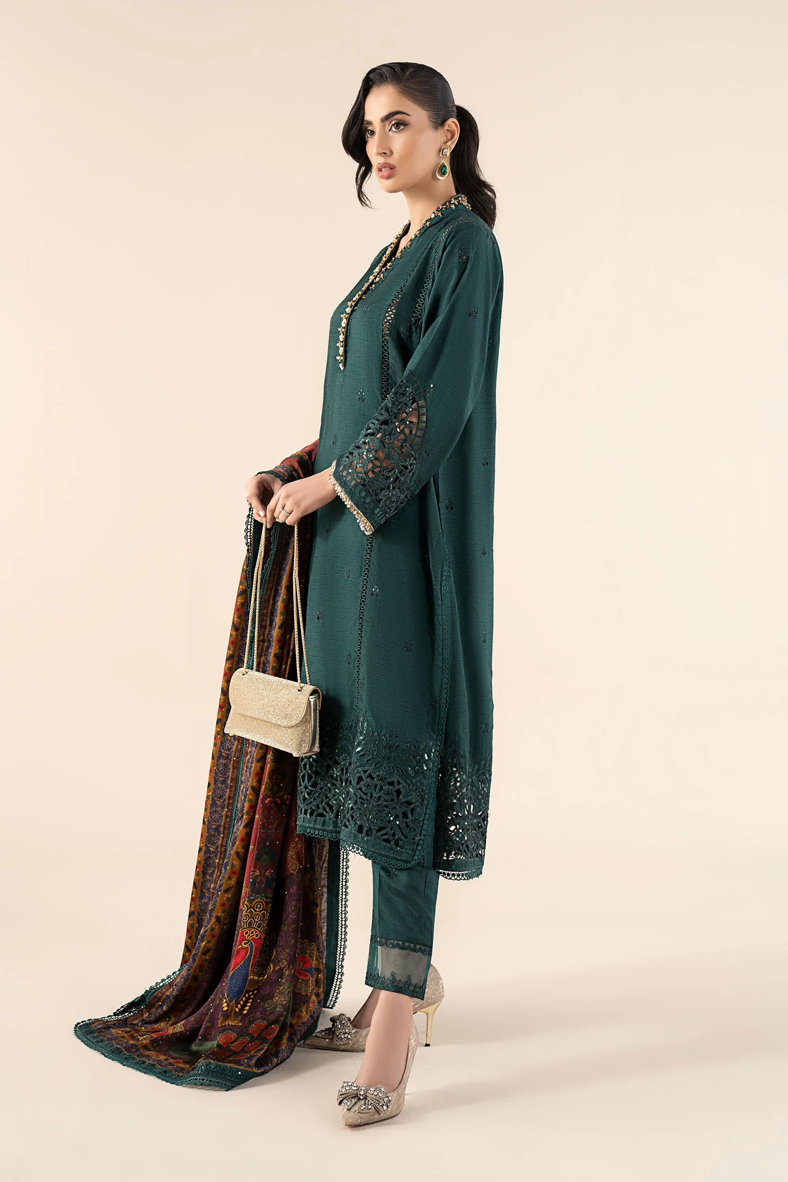 3 Piece Embroidered Raw Silk Suit - Image 5