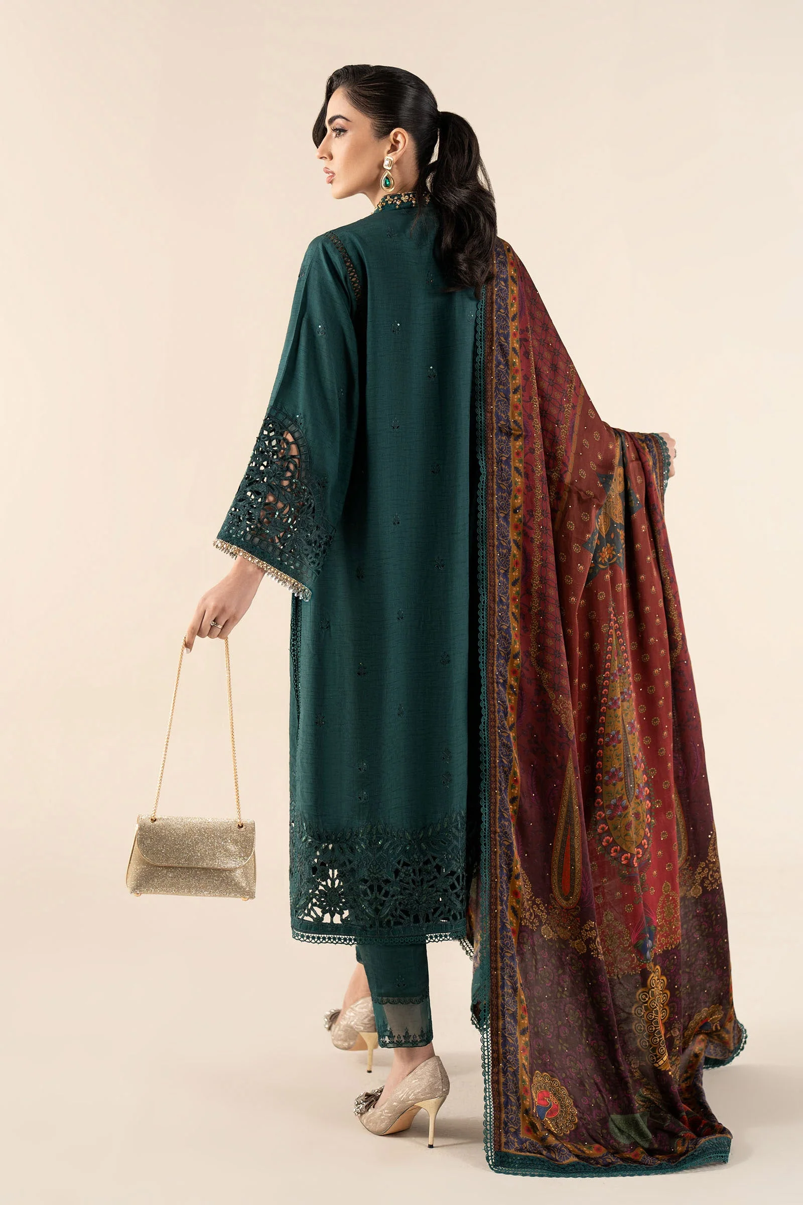 3 Piece Embroidered Raw Silk Suit - Image 6