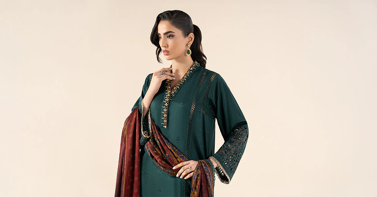 3 Piece Embroidered Raw Silk Suit - Image 7