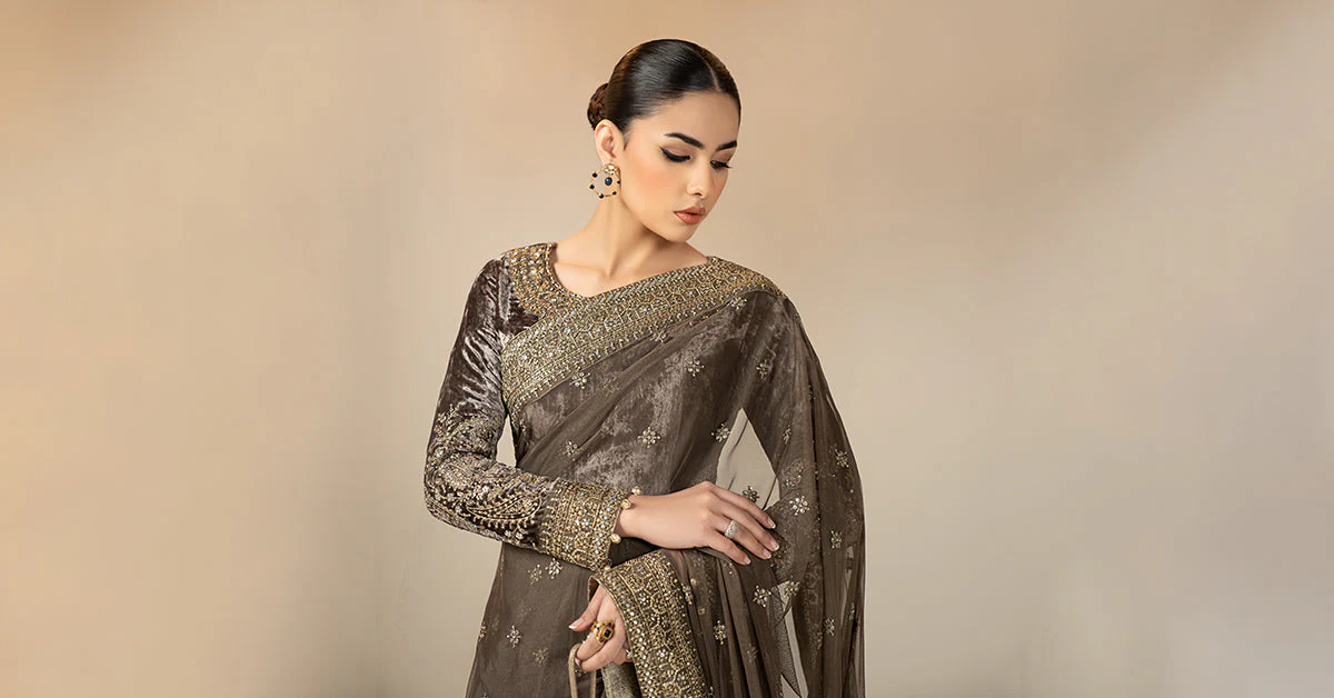 Embroidered Net Saree - Image 7