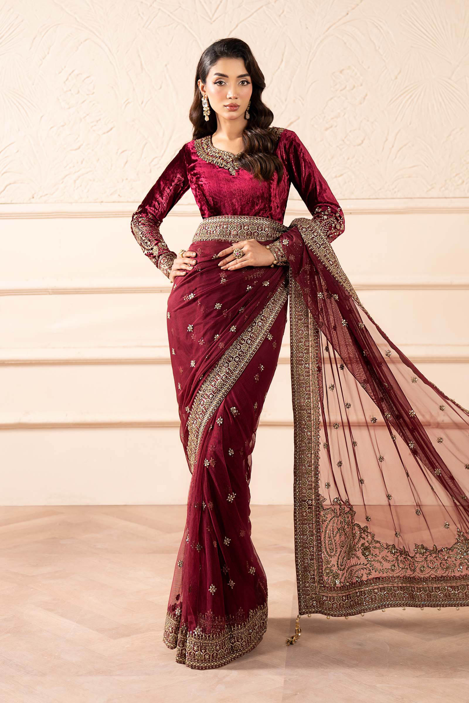 Embroidered Net Saree - Image 3
