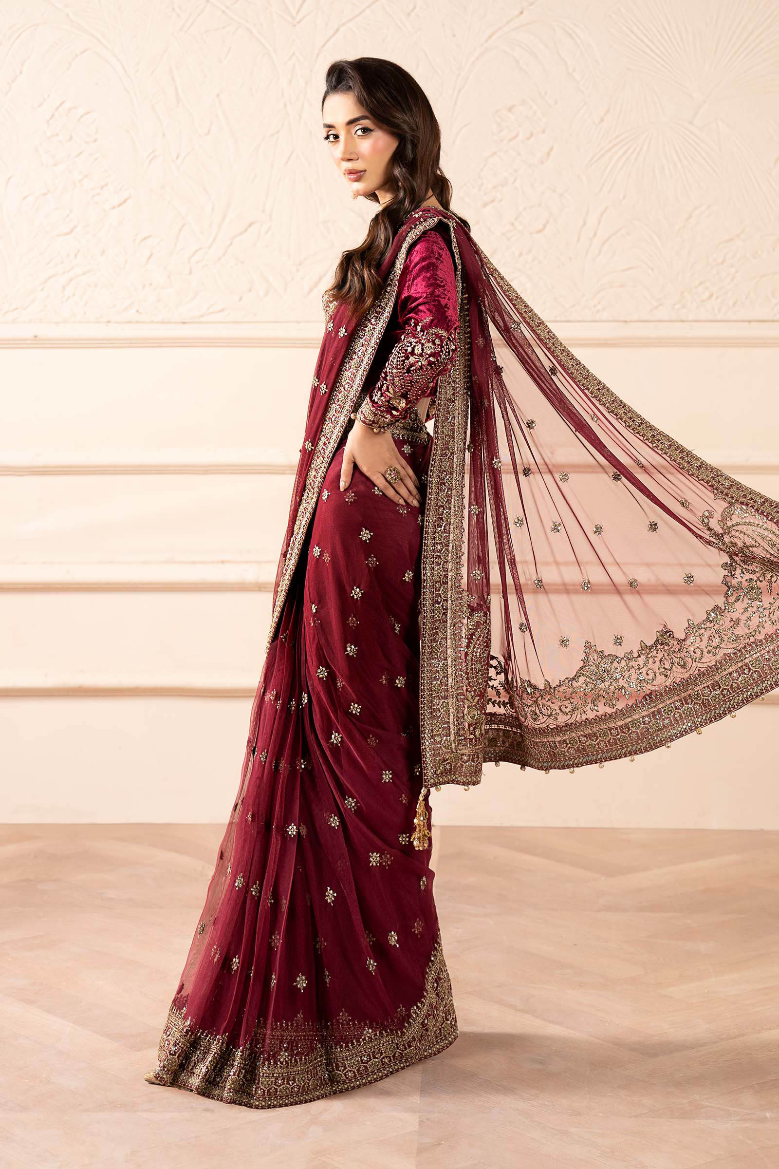 Embroidered Net Saree - Image 8