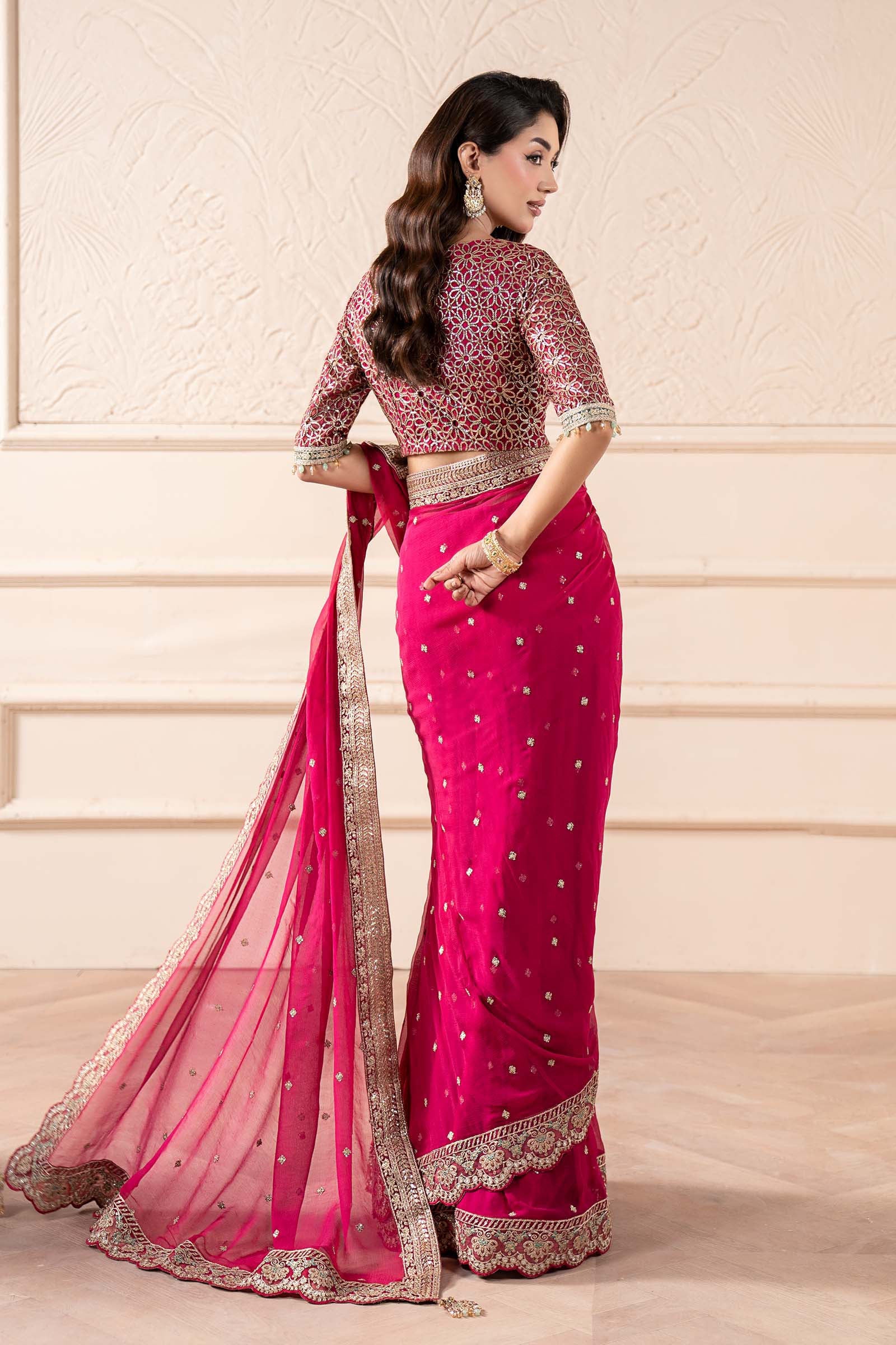 Embroidered Chiffon Saree - Image 10