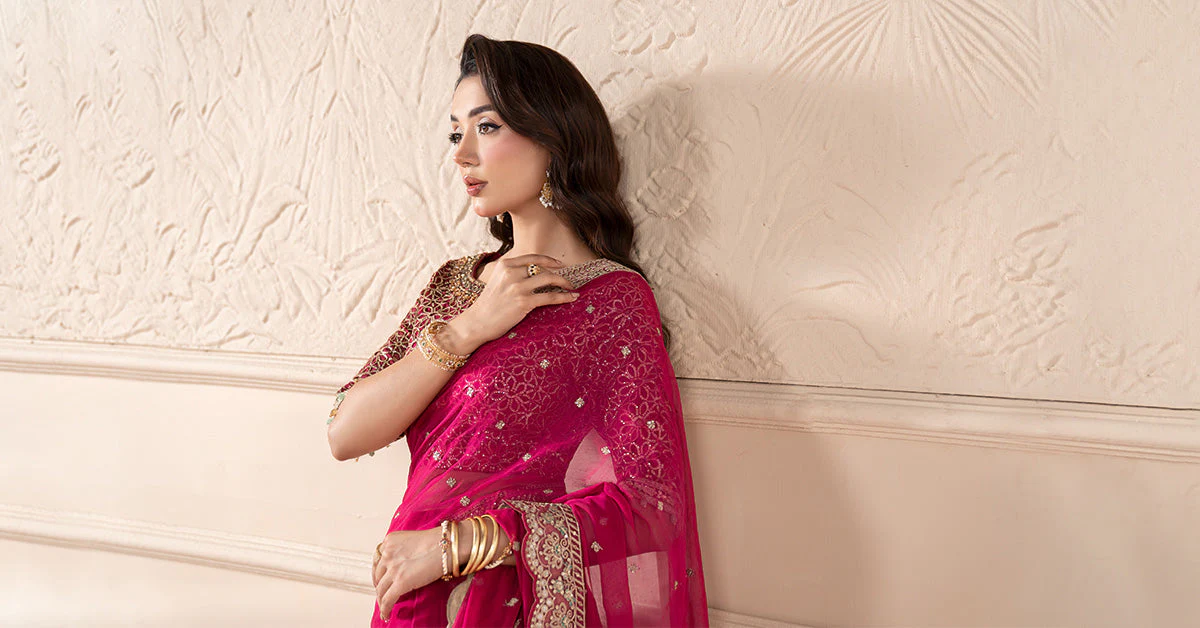 Embroidered Chiffon Saree - Image 2