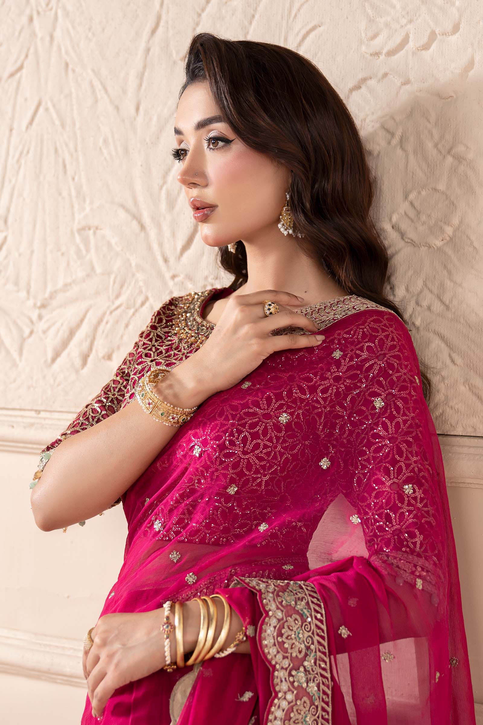 Embroidered Chiffon Saree - Image 4