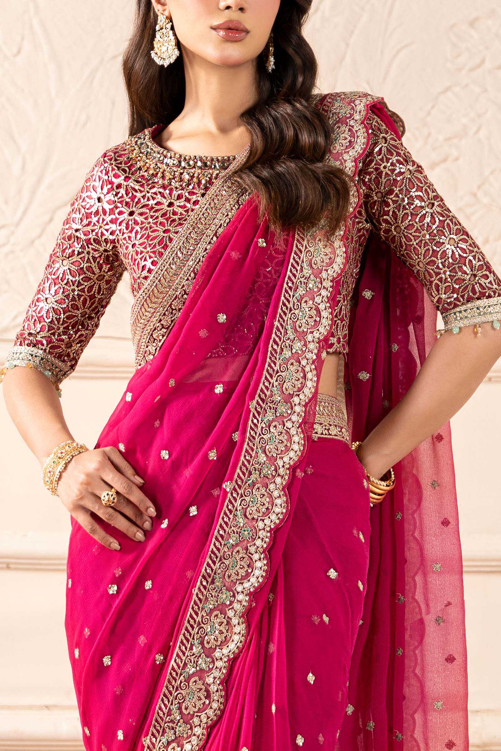 Embroidered Chiffon Saree - Image 5