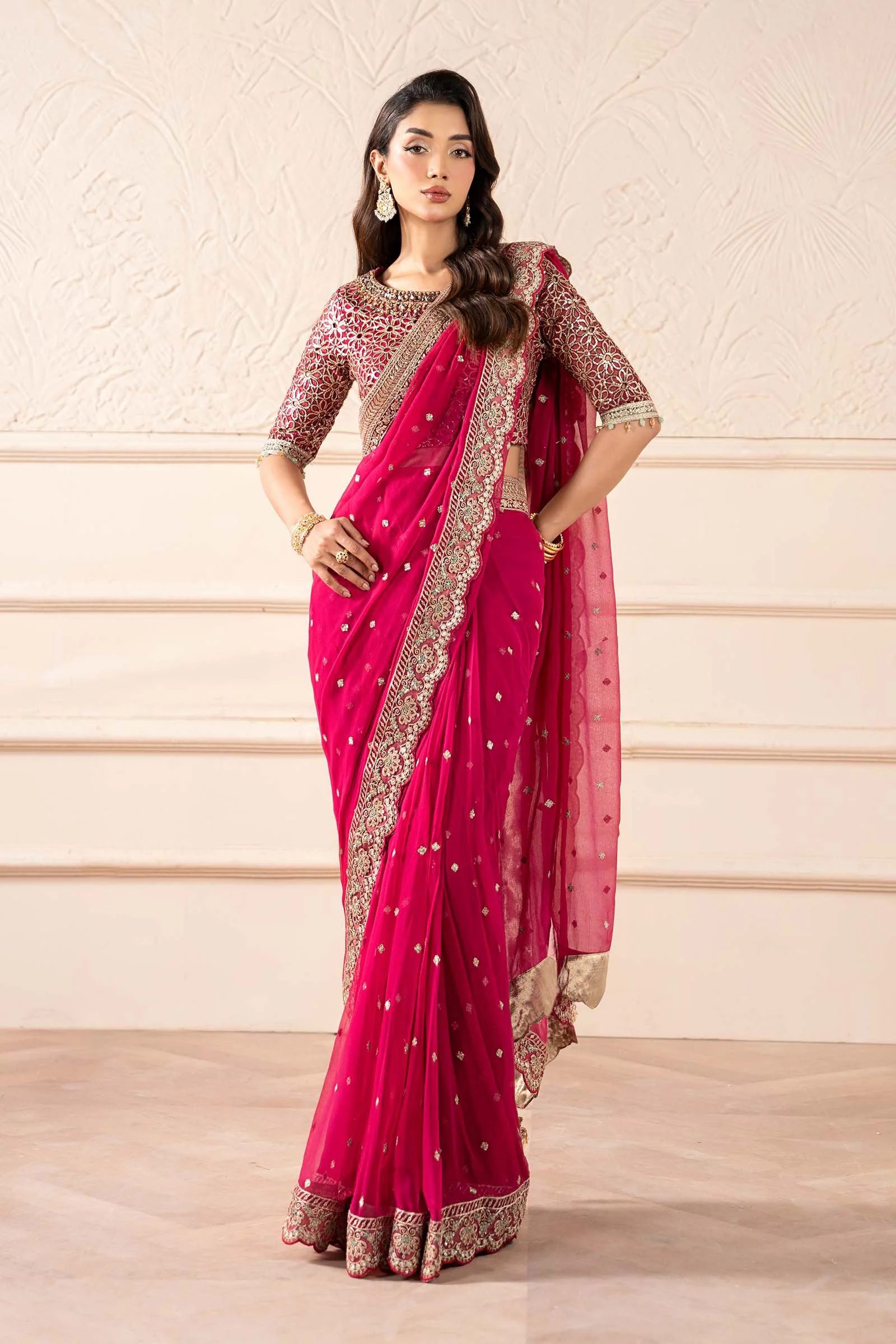 Embroidered Chiffon Saree - Image 7