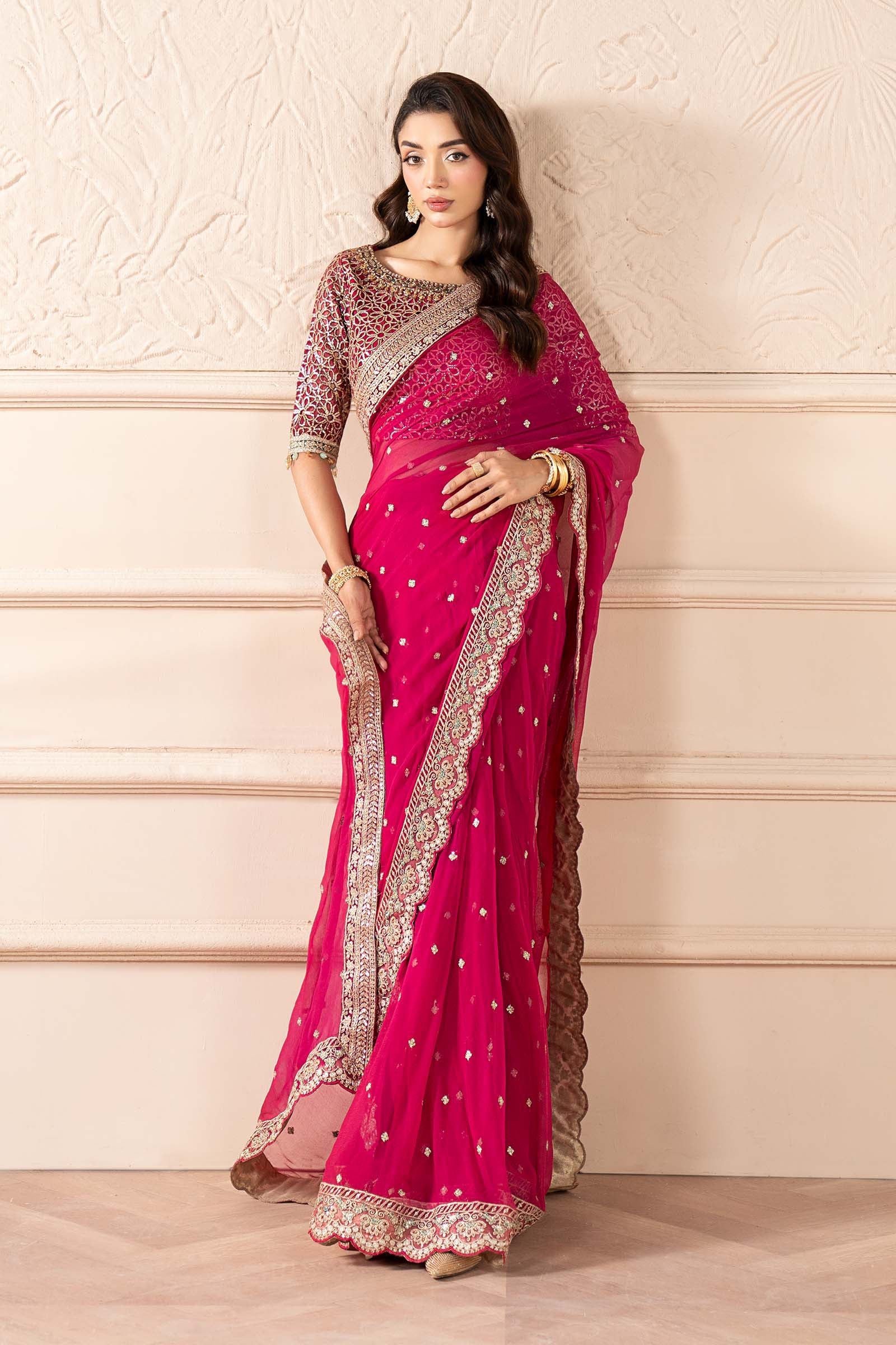 Embroidered Chiffon Saree - Image 8