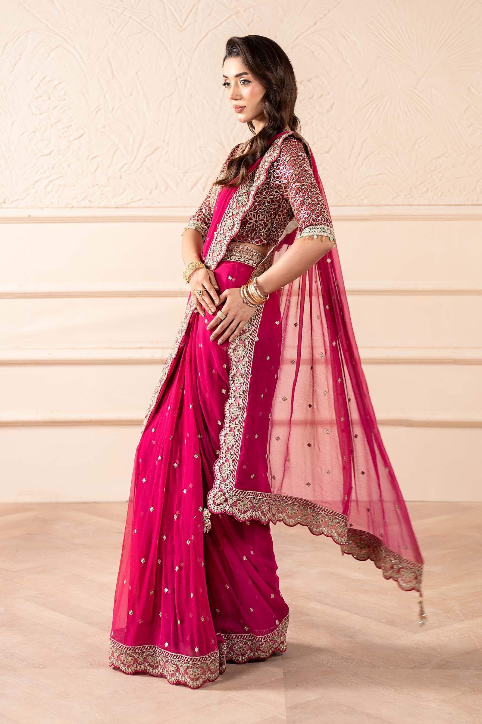 Embroidered Chiffon Saree - Image 9