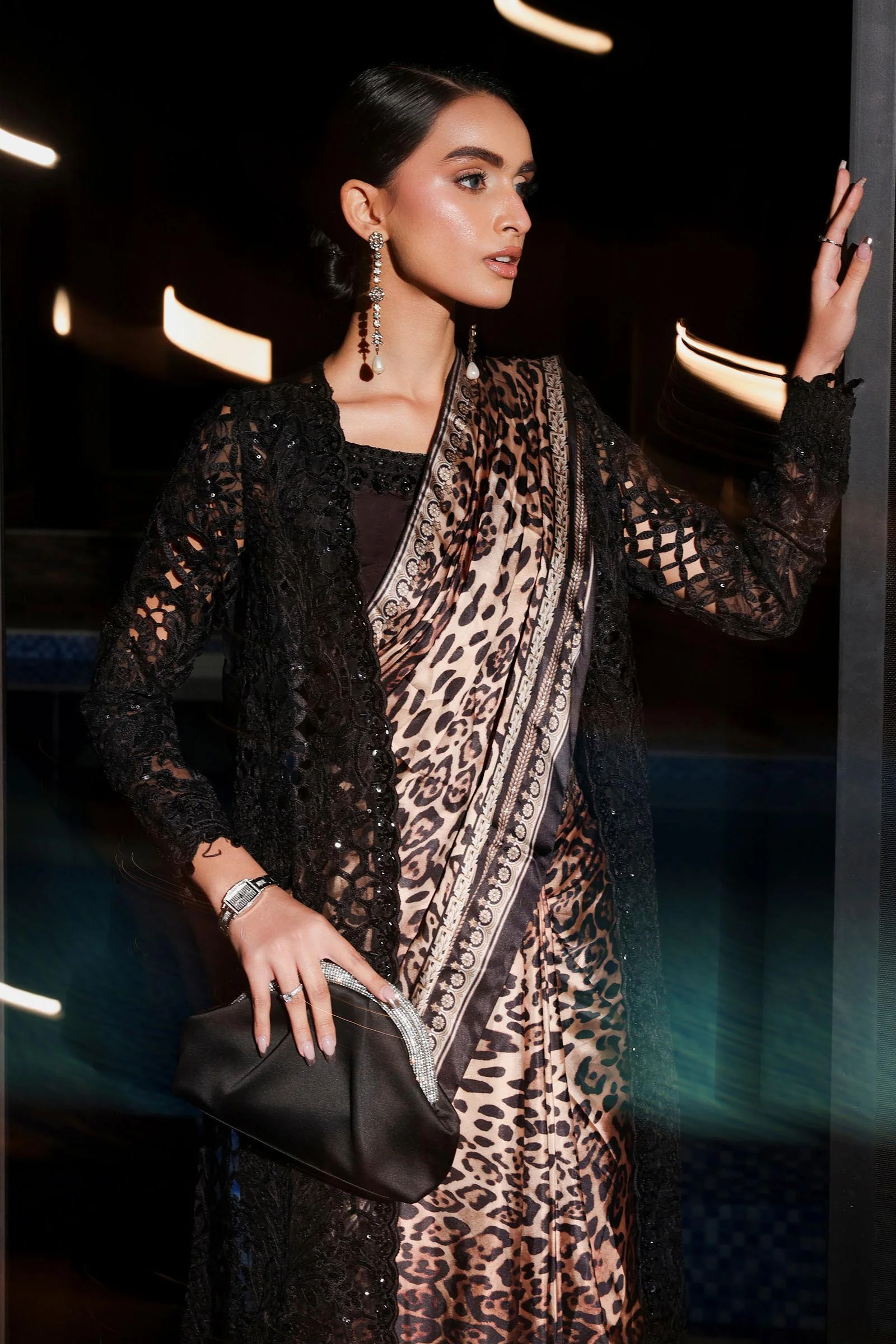 Embroidered Satin Silk Saree - Image 3
