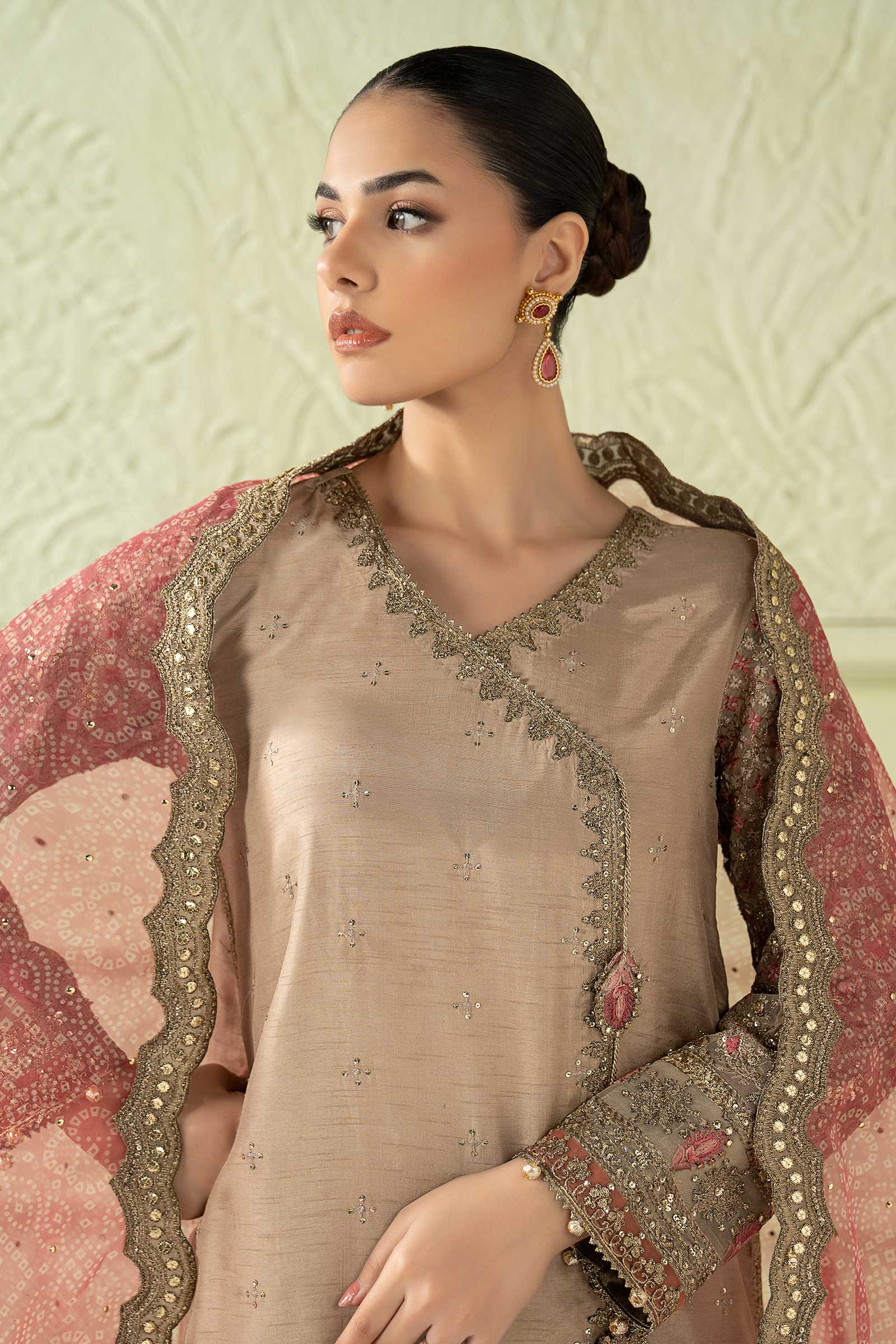3 Piece Embroidered Raw Silk Suit - Image 2