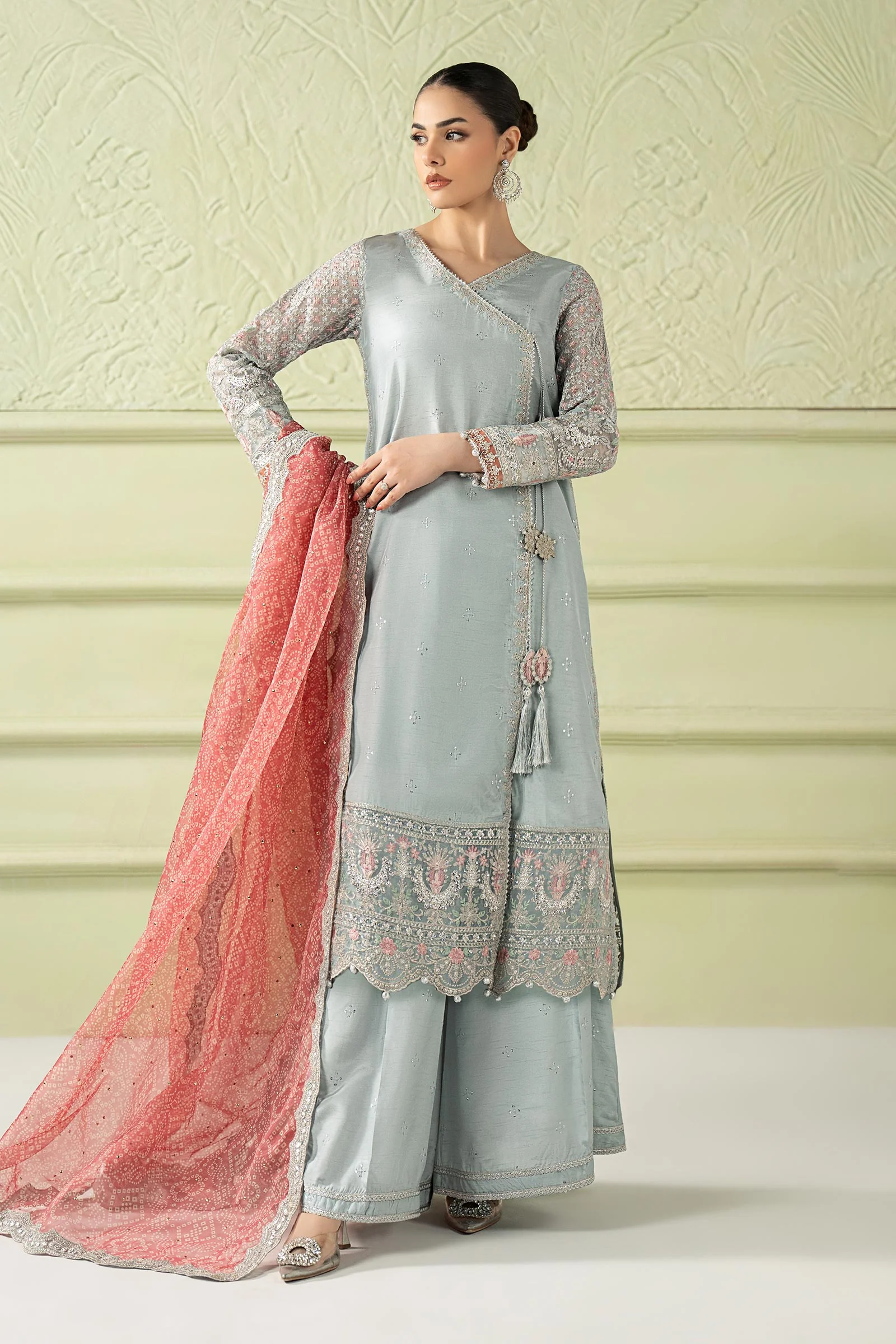 3 Piece Embroidered Raw Silk Suit - Image 2