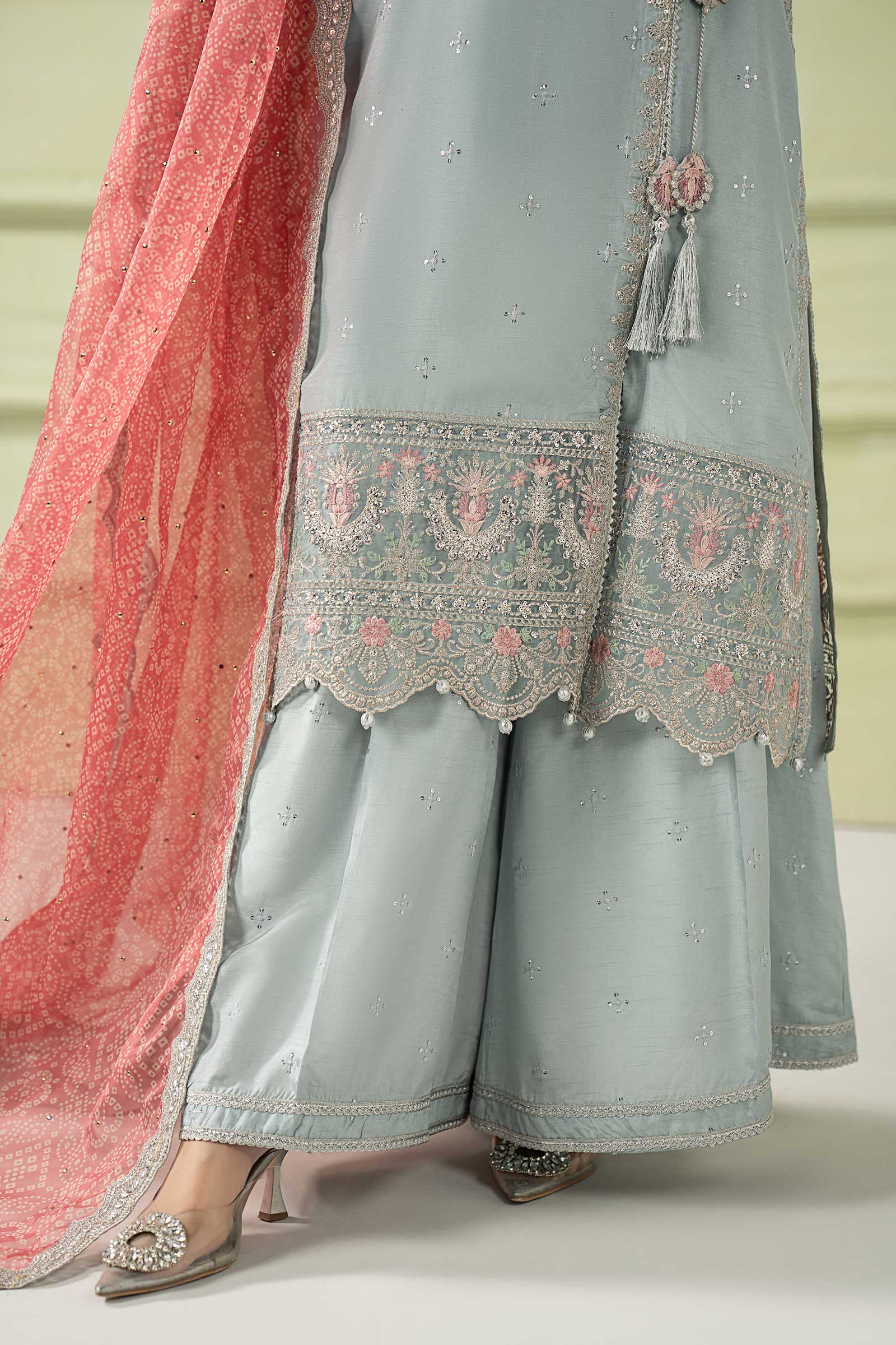 3 Piece Embroidered Raw Silk Suit - Image 6