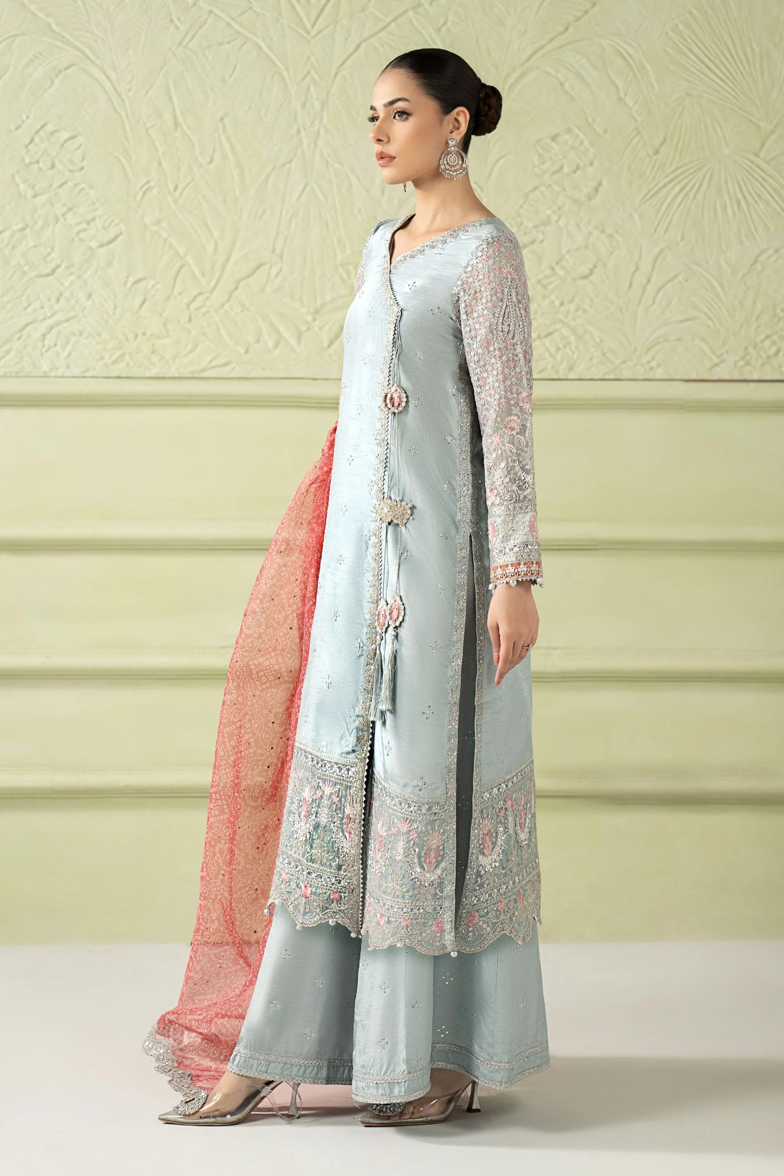 3 Piece Embroidered Raw Silk Suit - Image 8