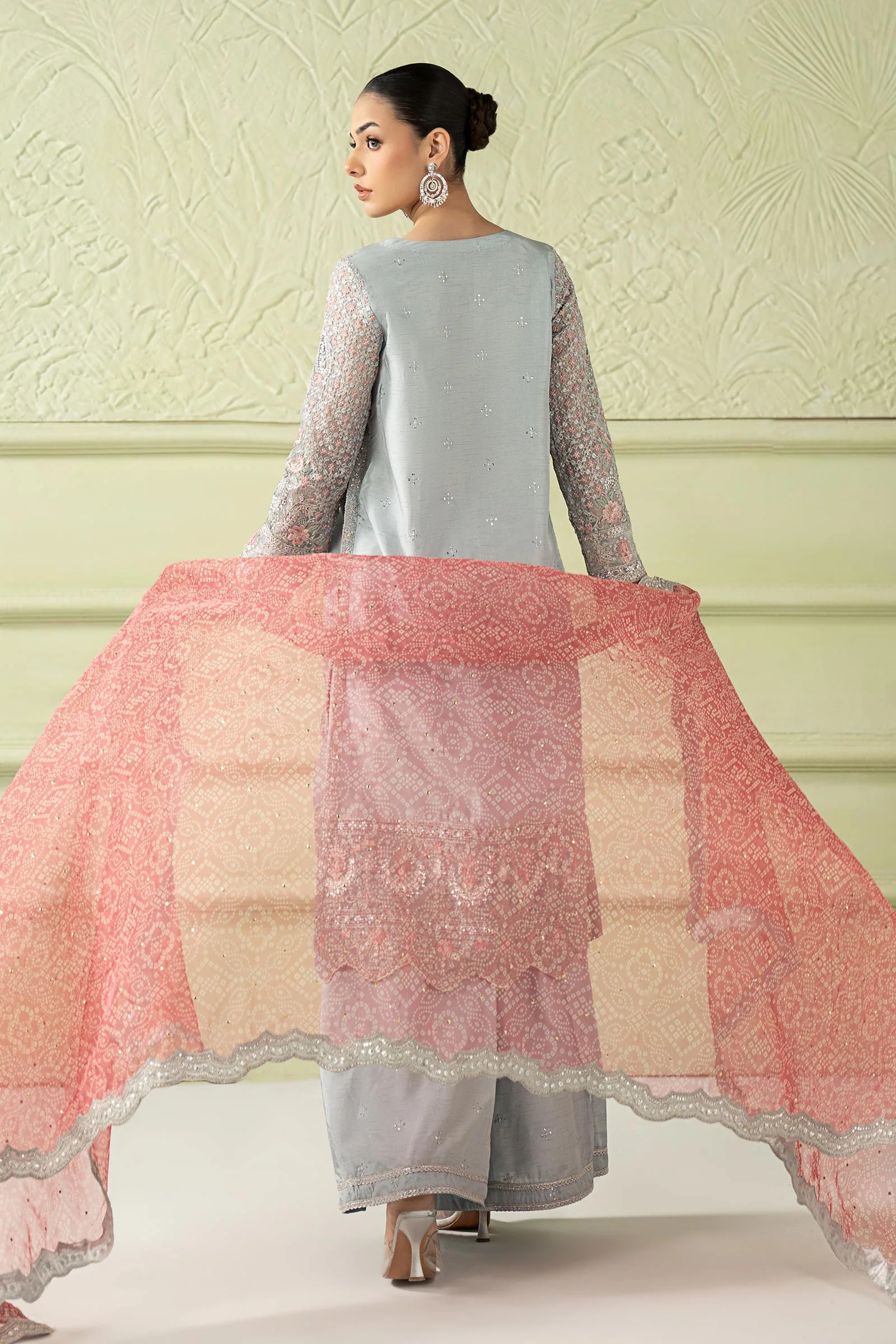 3 Piece Embroidered Raw Silk Suit - Image 9