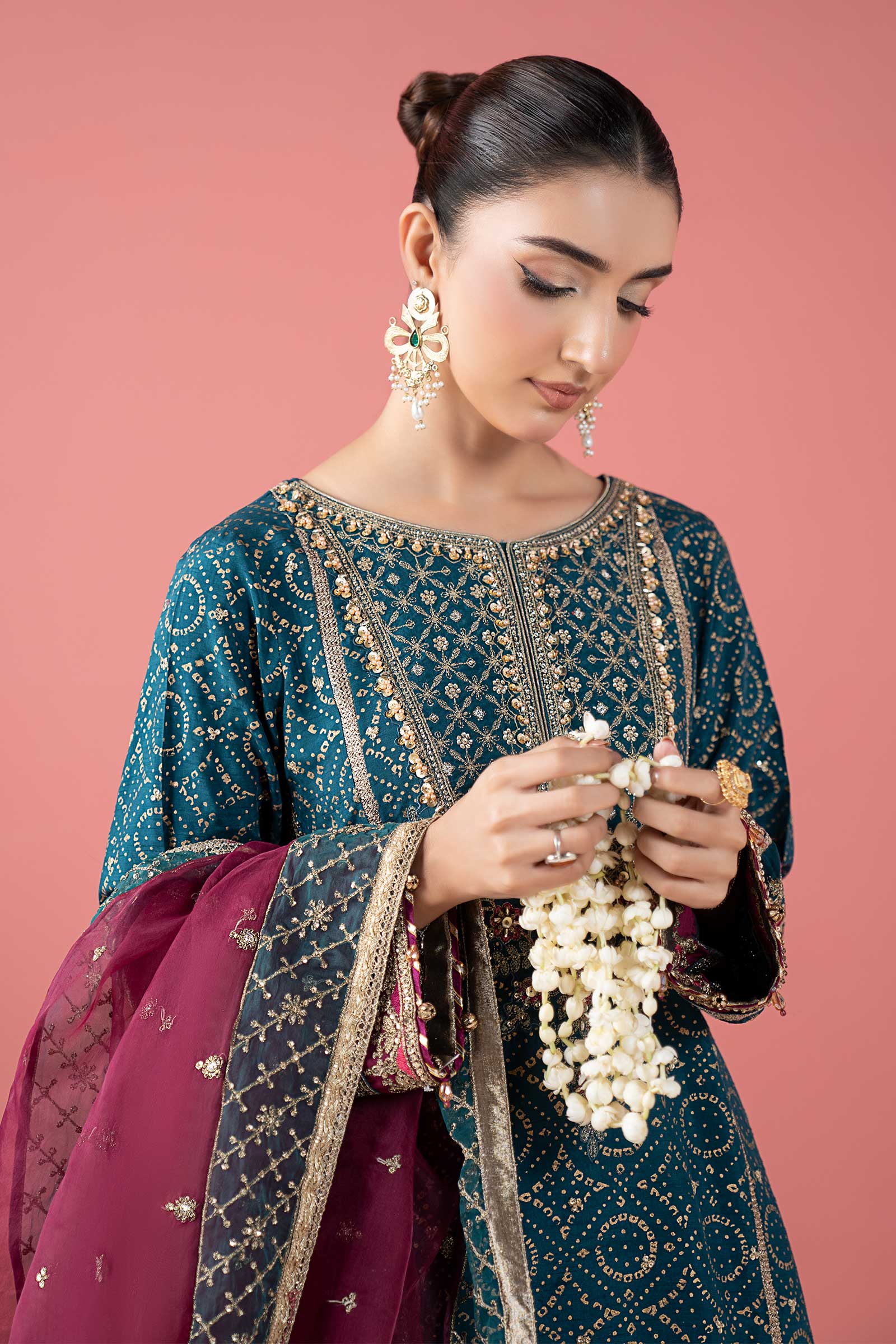 3 Piece Embroidered Raw Silk Suit - Image 2